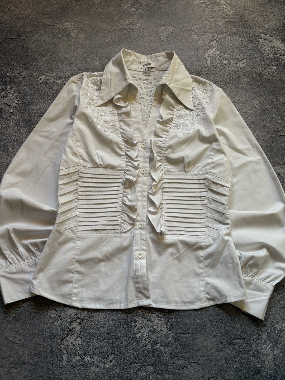 Moschino Vintage Moschino Luxury Embroidered Elegant Blouse Button Up Size XS / US 0-2 / IT 36-38 - 4 Thumbnail