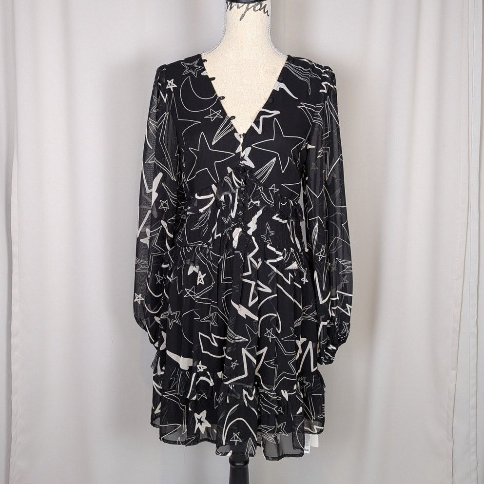 Asos ASOS Design Ruffled Long Sleeve Mini Dress Black White 8 Size M / US 6-8 / IT 42-44 - 17 Thumbnail