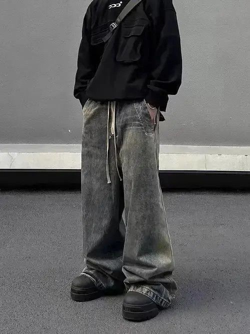 Japanese Brand Retro wash gradient drawstring work wide leg jeans Size US 32 / EU 48 - 4 Thumbnail