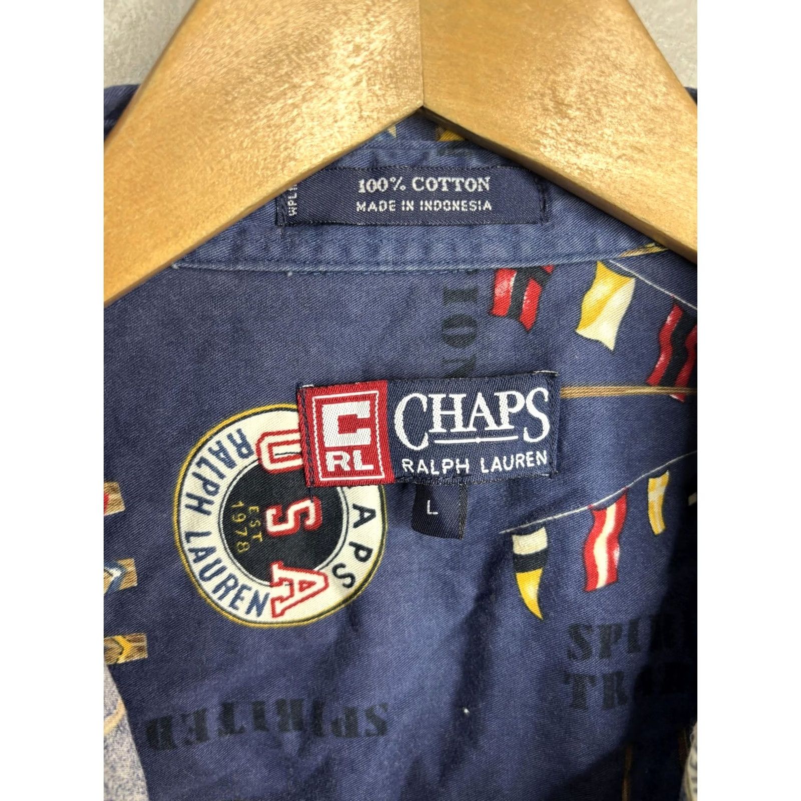 Chaps VINTAGE Chaps Ralph Lauren Shirt Mens Large Blue Nautical Sailboat Flag Print Button Up Size US L / EU 52-54 / 3 - 4 Thumbnail