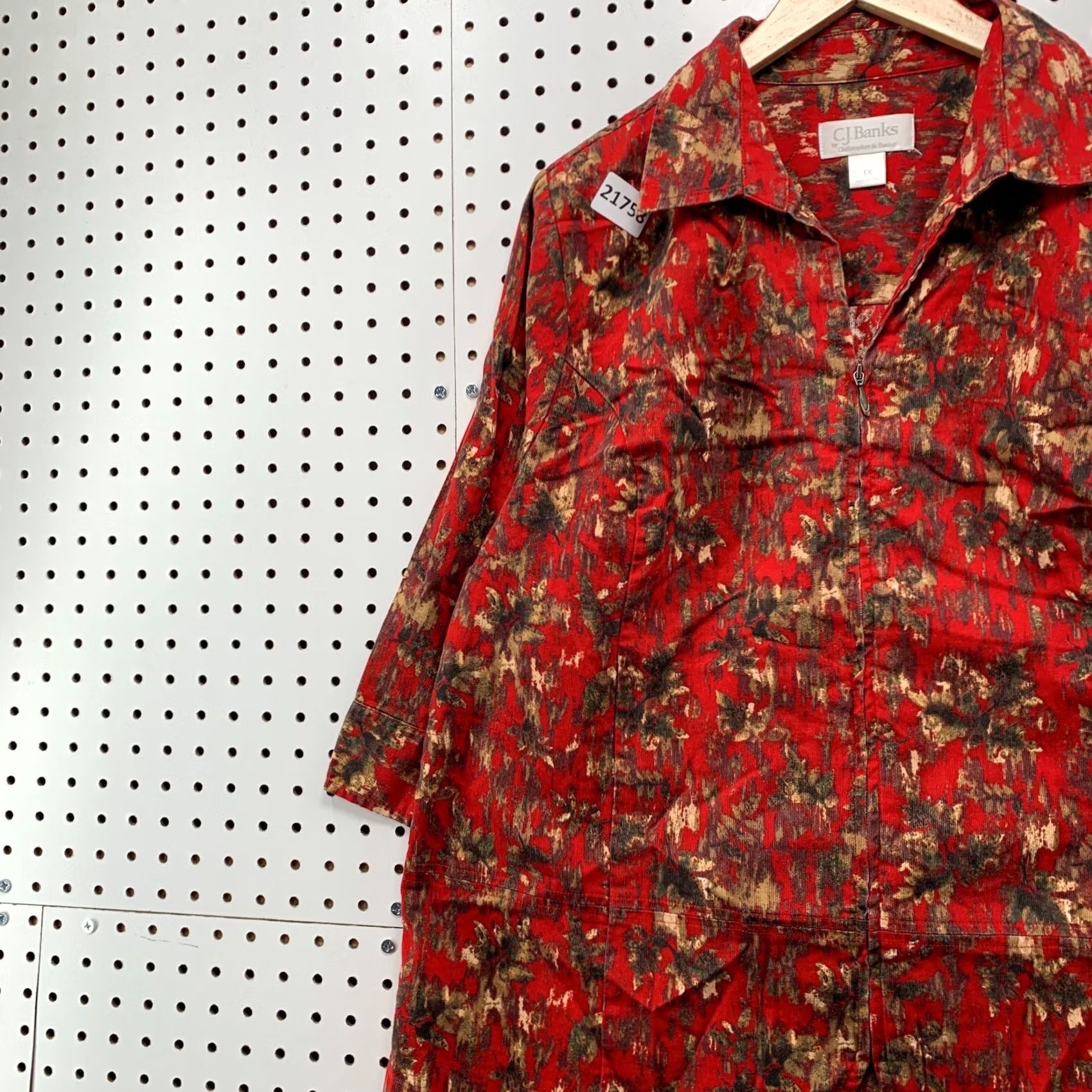 Vintage C.J Banks Full Zip Red Abstract Jacket Collared Womens Plus Size 1X 24x28.5 Size XL / US 12-14 / IT 48-50 - 3 Thumbnail