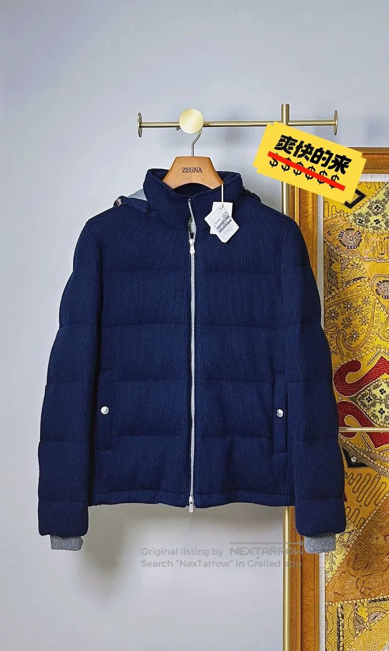Brunello Cucinelli Brunello Cucinelli English ribbed cashmere navy blue hoode Size US L / EU 52-54 / 3 - 1 Thumbnail