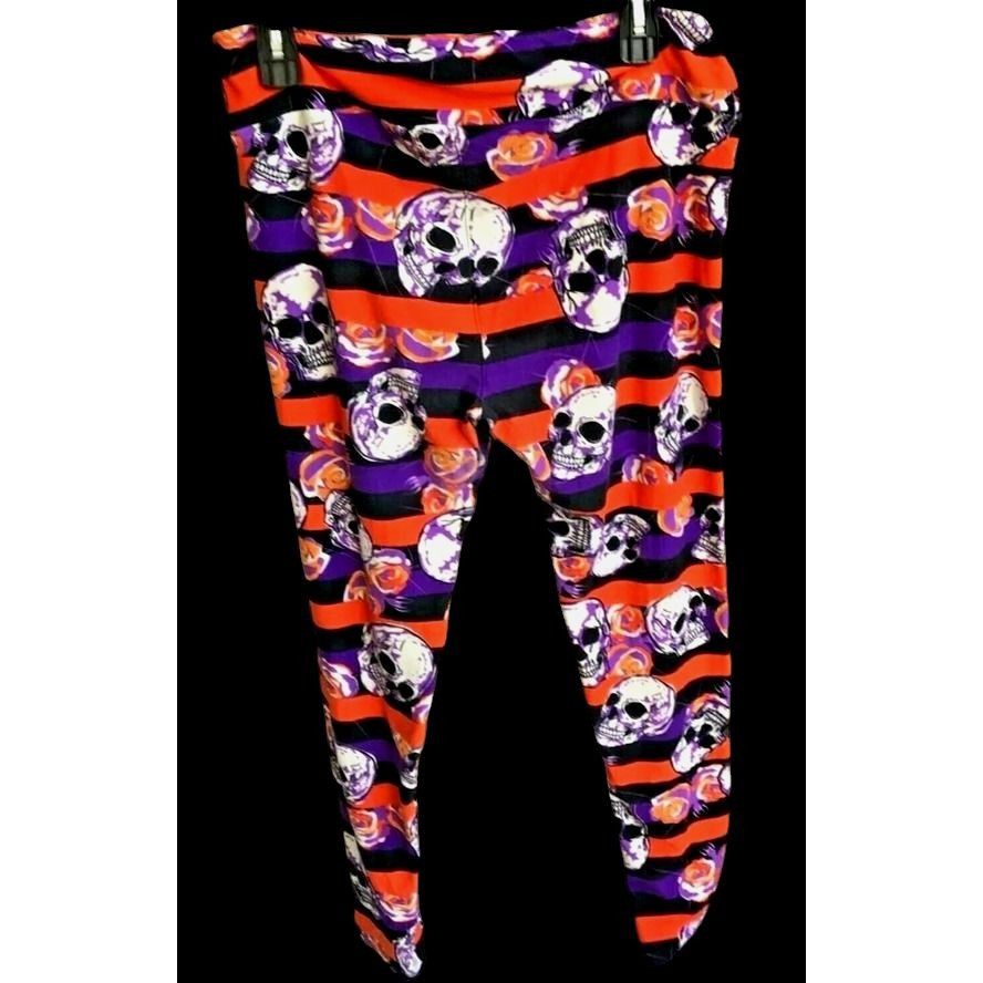 Vintage LulaRoe Halloween Leggings Tall Curvy 32 inch Skull Floral T Size 32" / US 10 / IT 46 - 7 Thumbnail