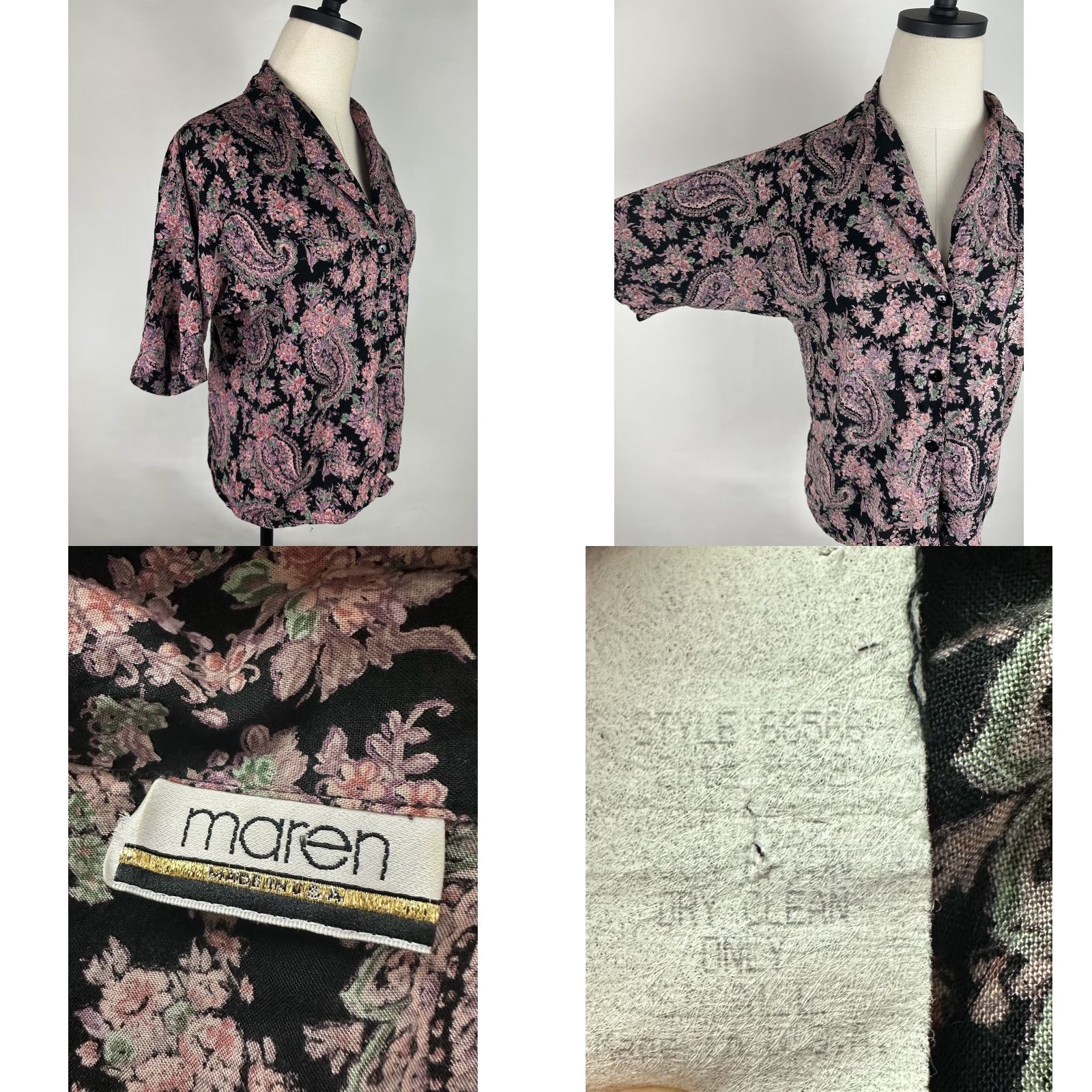 Pinko VINTAGE Maren Blouse Shirt Womens S Pink Black Paisley 90s Bohemian Rayon Short Sleeve Button Size S / US 4 / IT 40 - 8 Thumbnail