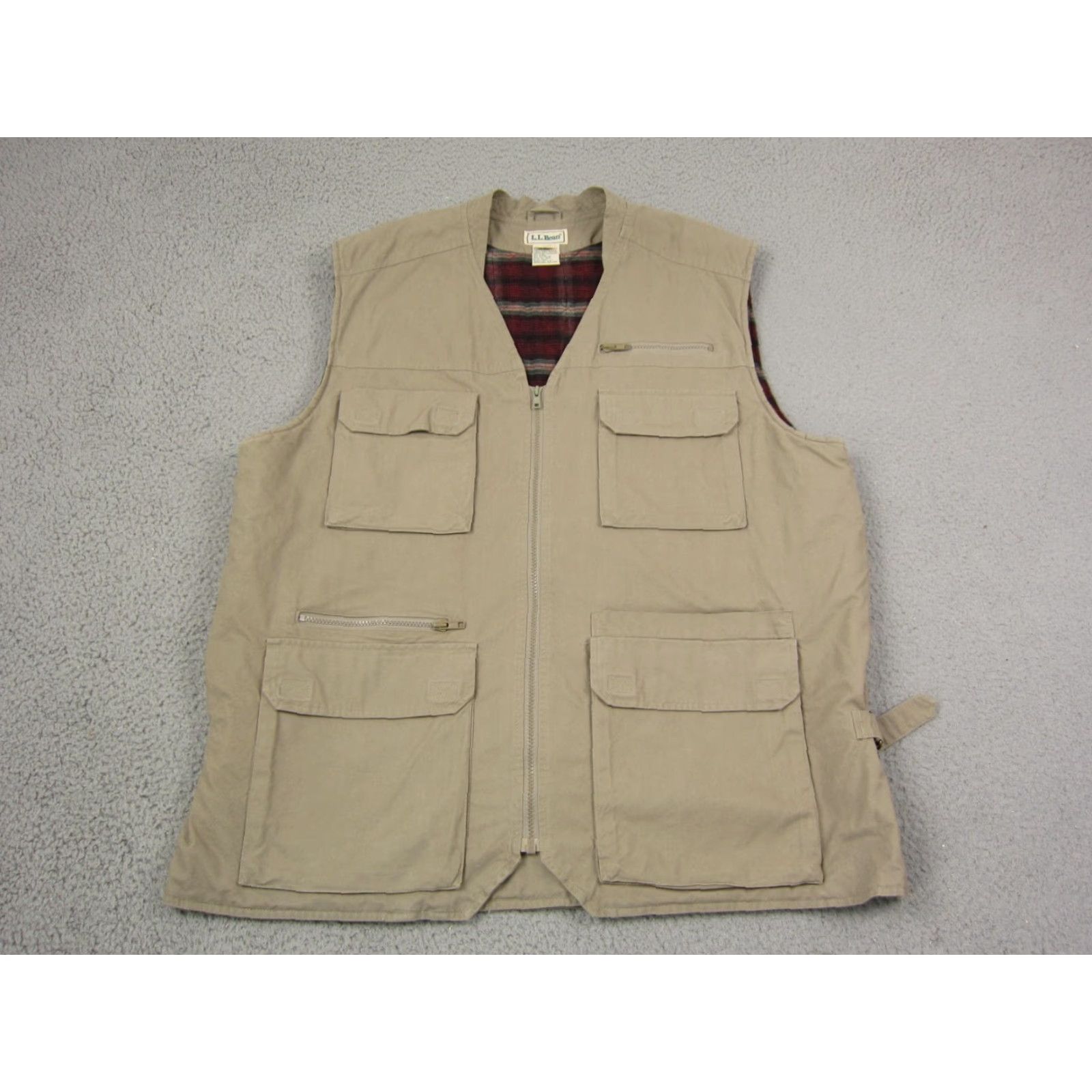 Vintage VINTAGE LL Bean Vest Mens XLT Hooded Full Zip Lined 90s Beige Brown Canvas Utility 80s 90s Mens Vest Size US XL / EU 56 / 4 - 2 Thumbnail