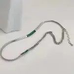 Jewelry Green Stone Chrome Chain Silver Goth God Vibe Necklace Size ONE SIZE - 4 Thumbnail