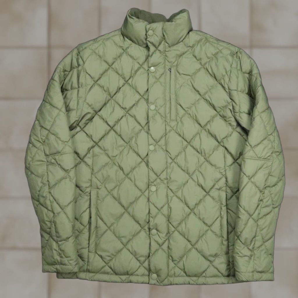 Mizzen+Main Jacket Mens M Green Quilted Puffer Full Zip Snap Mid-Length Stand-Up Collar Winter Fall Spring