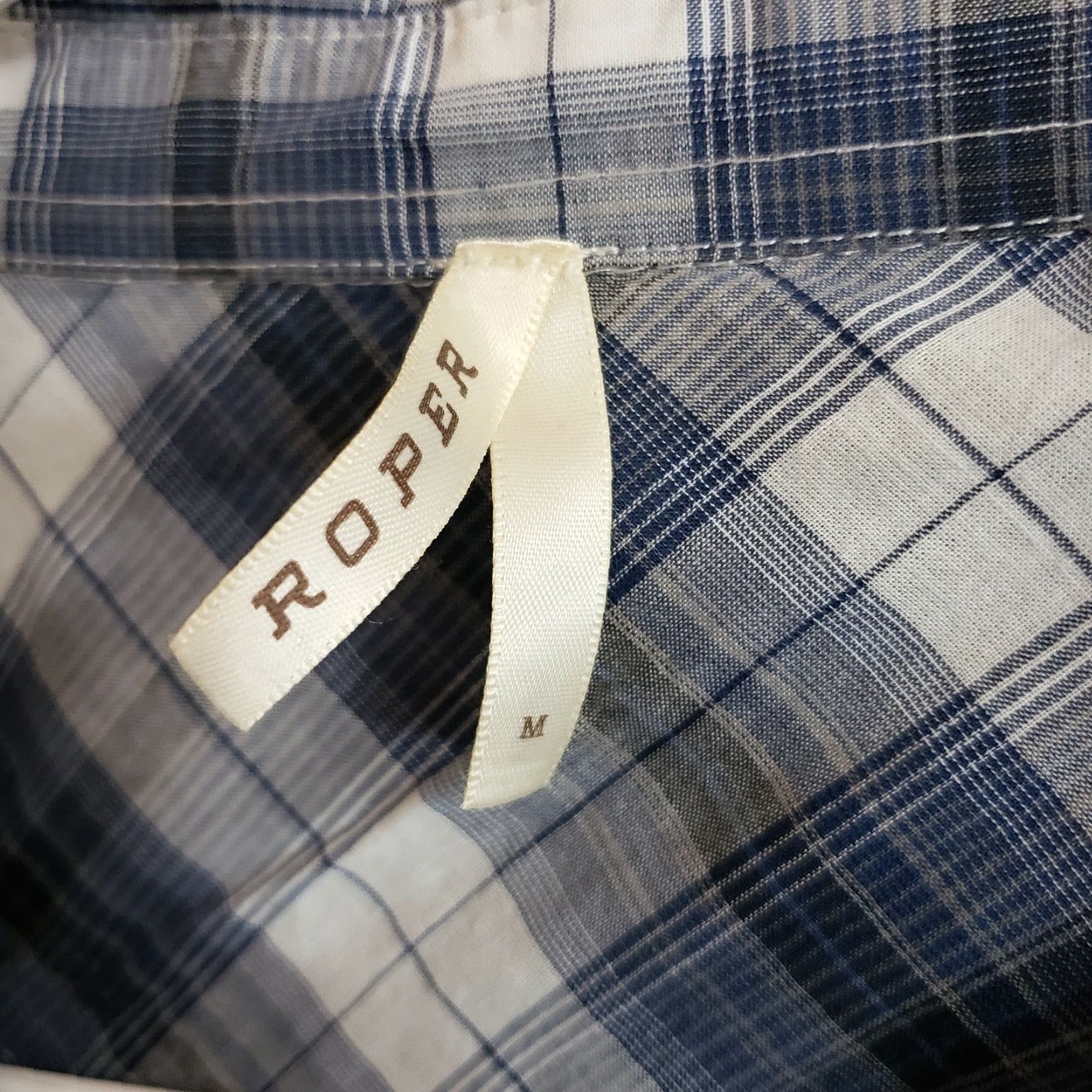 Roper Roper Womens Shirt M Blue Gray Plaid Snaps Studded Long Sleeve Button-Up Casual Womens Size M / US 6-8 / IT 42-44 - 7 Thumbnail