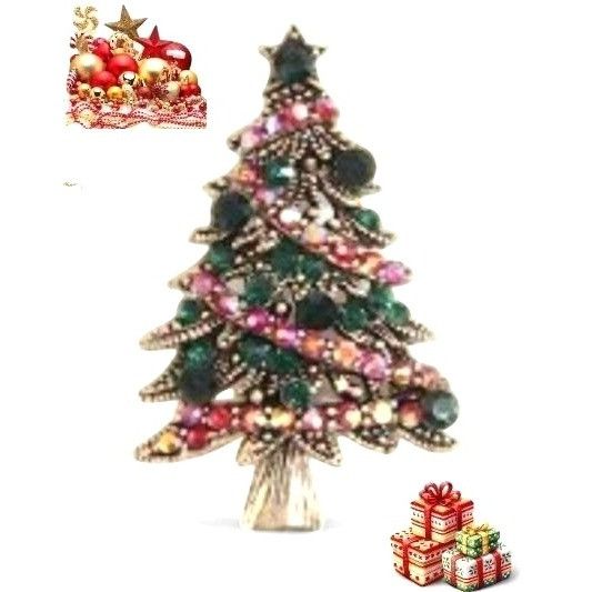 Handmade Christmas in Dixie Brooch Pin New Topaz Garland Garnet Green Size ONE SIZE - 2 Thumbnail