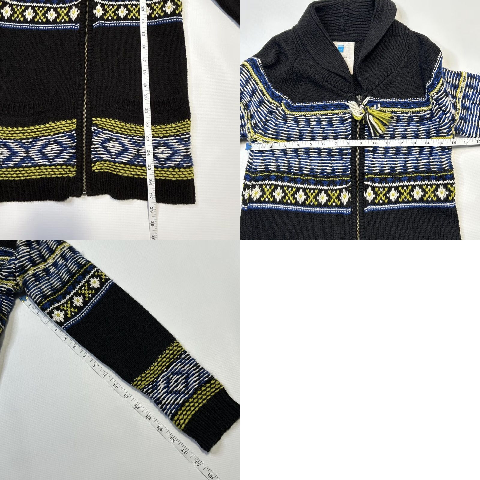 Arrow Sparrow Sweater Cardigan Womens XS Full Zip Wool Blend Boho Knit Black Long Sleeve Patch Pockets Zipper Tassel Size XS / US 0-2 / IT 36-38 - 8 Thumbnail