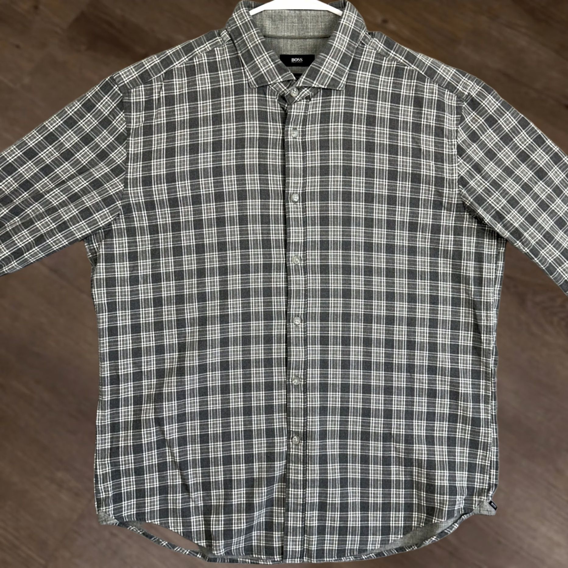 Hugo Boss HUGO BOSS Shirt Mens 2XL Grey White Slim Fit Button Up Plaid Casual Long Sleeve Size US XXL / EU 58 / 5 - 1 Thumbnail