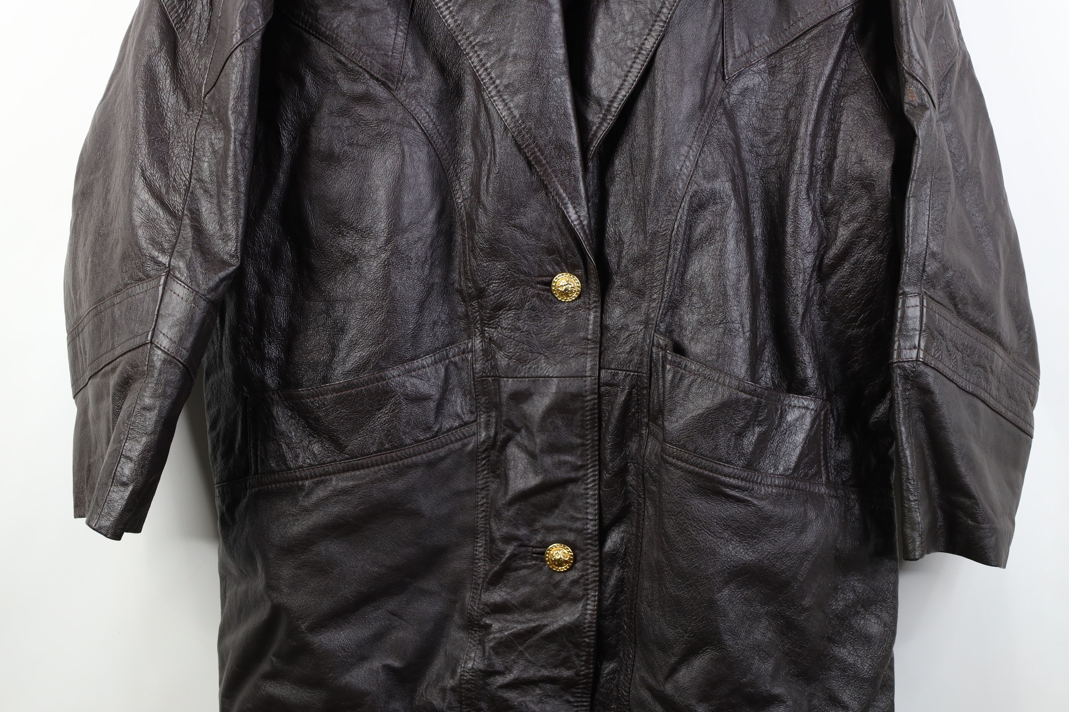 Vintage Vintage 90s Streetwear Leather Trench Coat Jacket Dark Brown Size XXL / US 16-18 / IT 52-54 - 3 Thumbnail