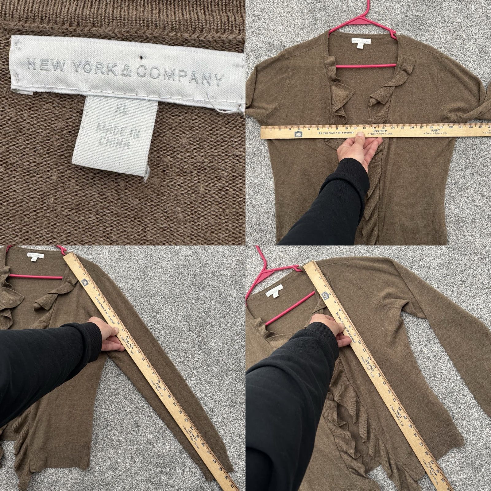 Vintage VINTAGE? New York & Company Open Ruffle Cardigan XL Office Soft Girl Fairy Grunge Sweater Cardigan Women XL Brown Acrylic Ruffle Open Office Size XL / US 12-14 / IT 48-50 - 8 Thumbnail