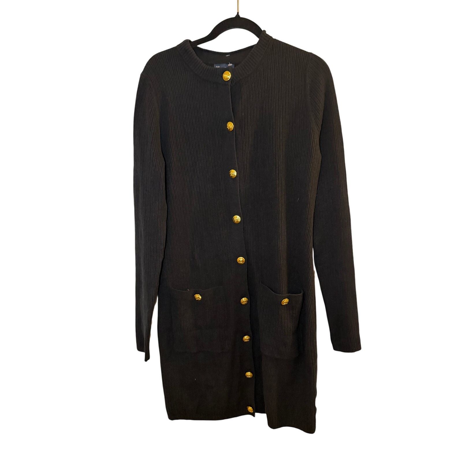 Gap GAP Black Ribbed Gold Button dress NWT size L Size L / US 10 / IT 46 - 1 Thumbnail
