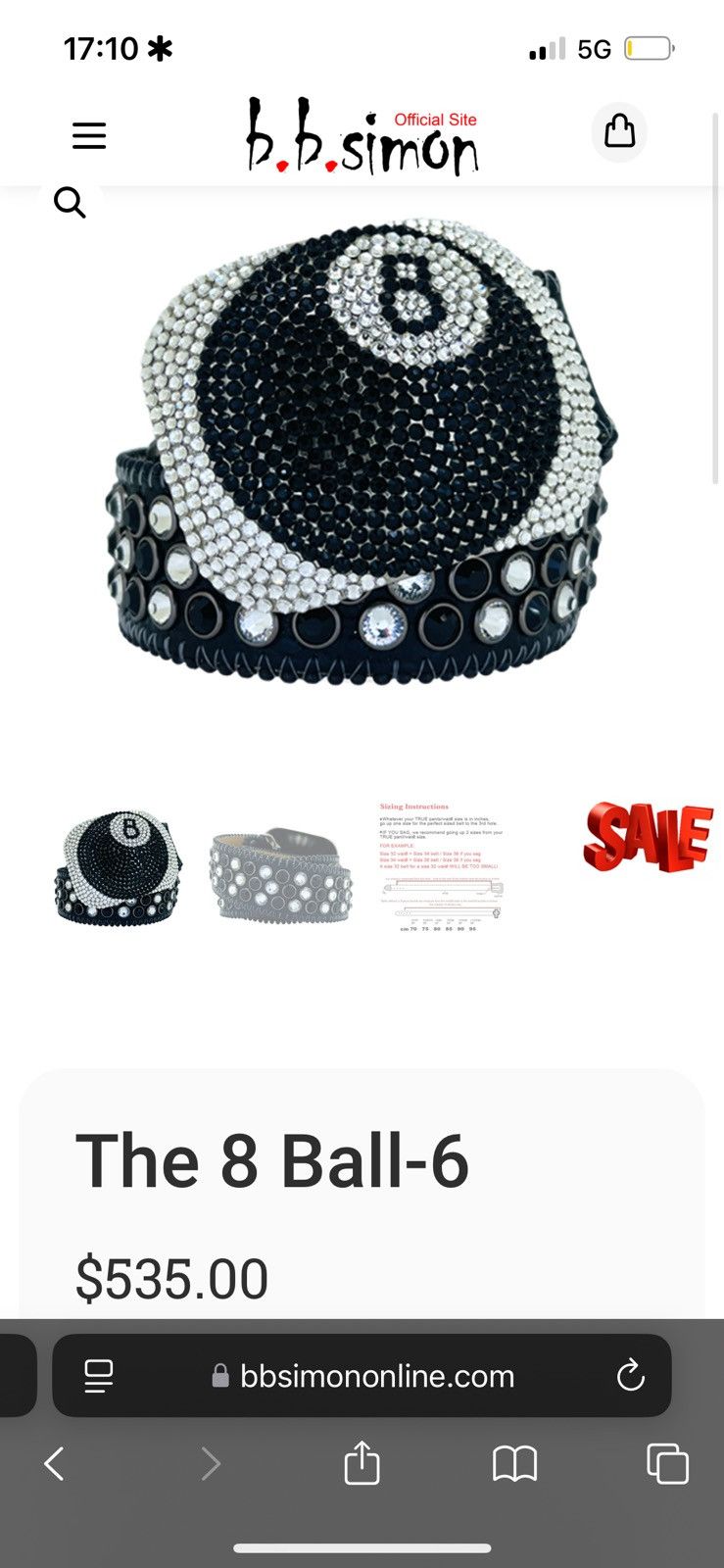 B.B. Simon B.B Simon 8 Ball Belt Size 36 - 1 Thumbnail