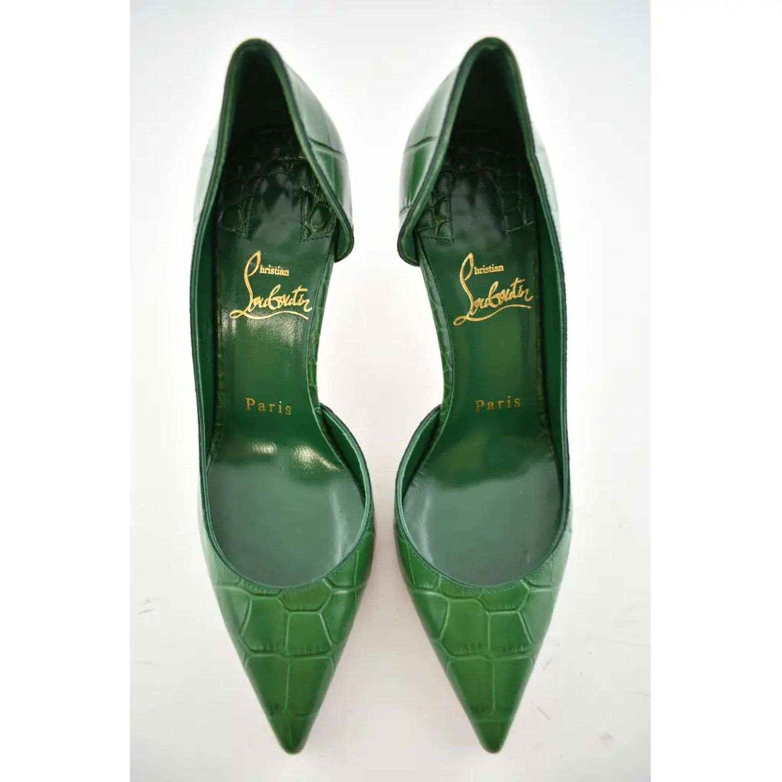Christian Louboutin Iriza 85 Green Canopee Calf Ali Croc Leather Heel Pump 35.5 Size US 5.5 / IT 35.5 - 7 Thumbnail