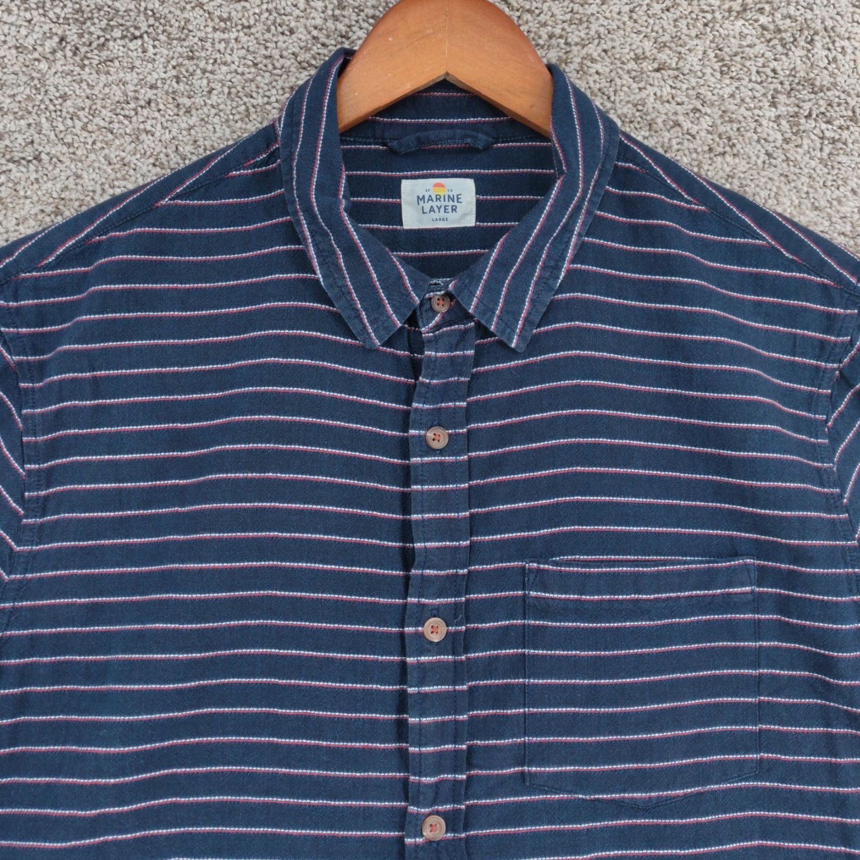 Marine Layer Marine Layer Shirt Mens L Multicolor Striped Short Sleeve Button Cotton Size US L / EU 52-54 / 3 - 2 Thumbnail