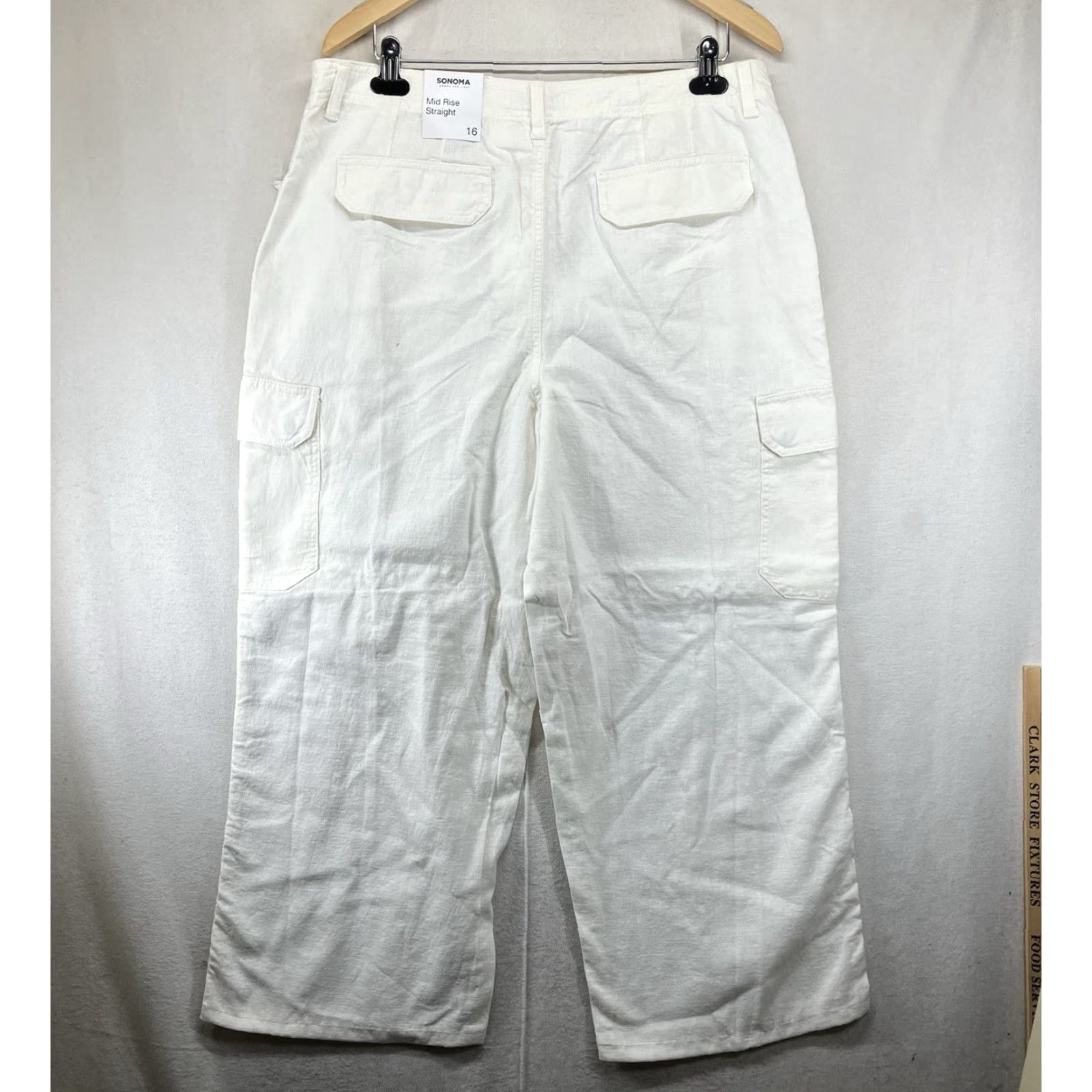 Vintage Women's Linen Cotton Blend Pants Cargo 16 NWT Mid Rise Straight Wide White Size 38" / US 16 / IT 52 - 2 Thumbnail