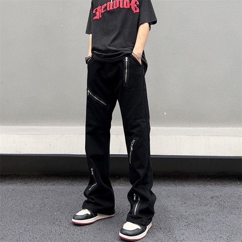 image of Zipper Black Stack Pants, Men's (Size 30)