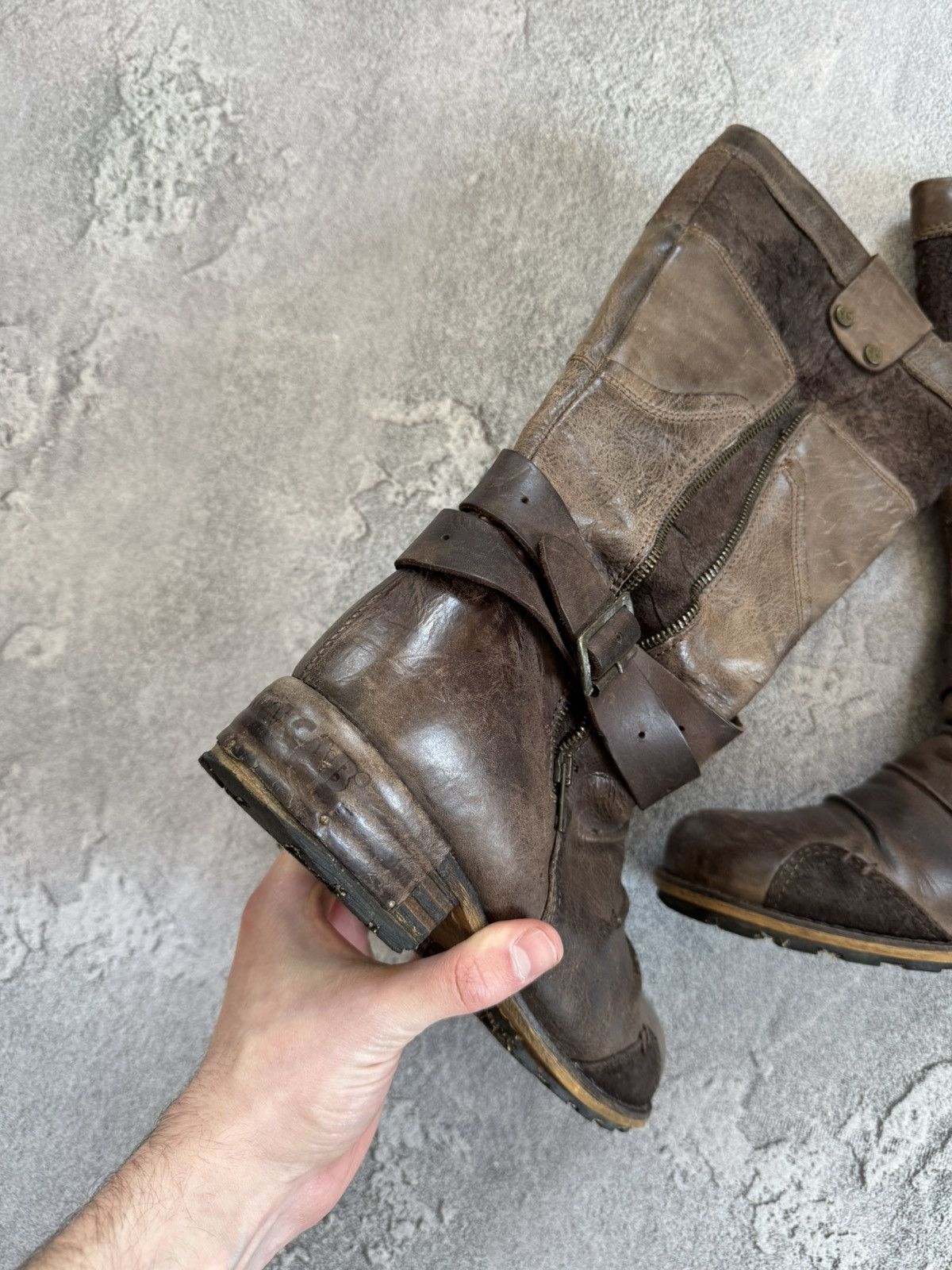Designer × Vintage Yellow Cab 40size brown leather biker high shoes boots punk Size US 10 / IT 40 - 5 Thumbnail