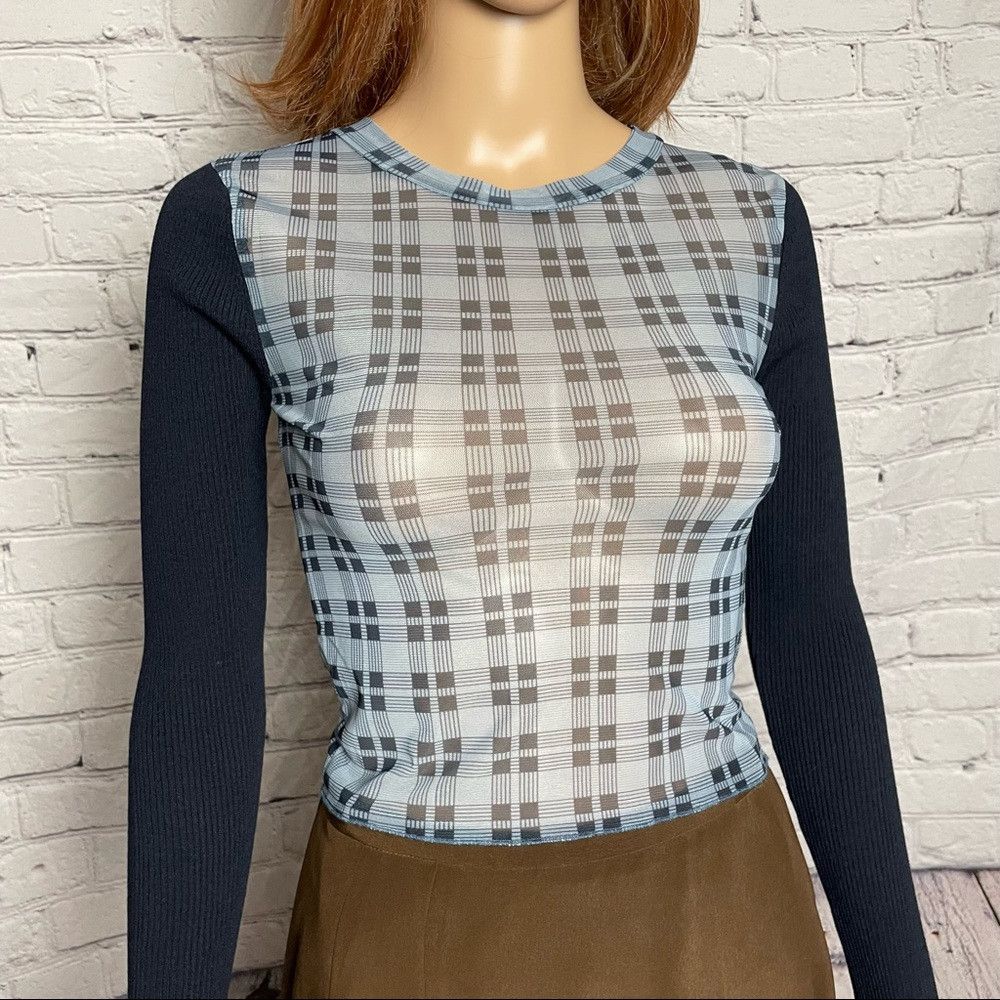 Zara NWT New Zara Knit Sleeve Plaid Mesh Crop Top Size S Size S / US 4 / IT 40 - 2 Thumbnail