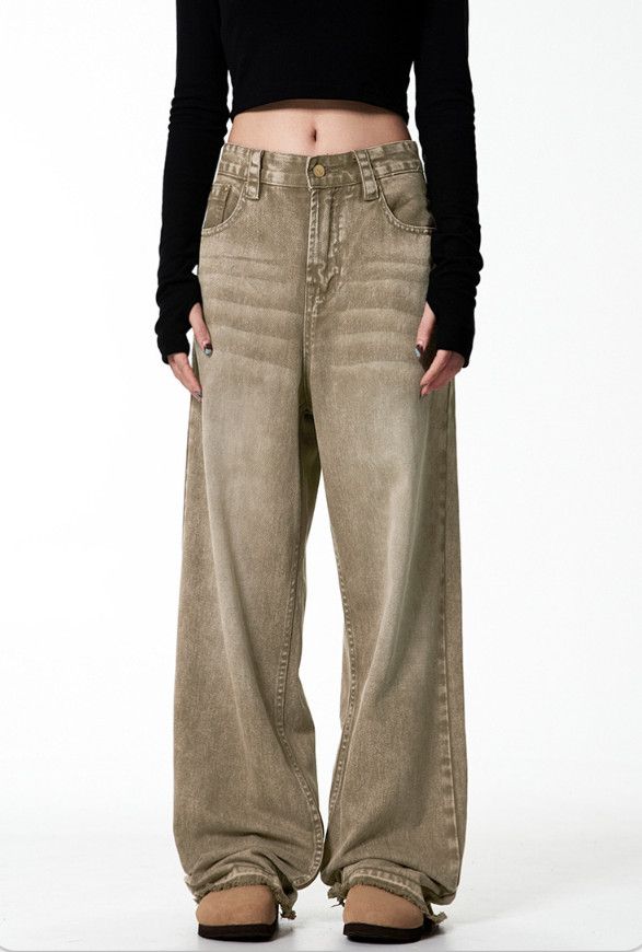 Vintage American distressed retro straight-leg casual brown jeans Size US 32 / EU 48 - 1 Thumbnail