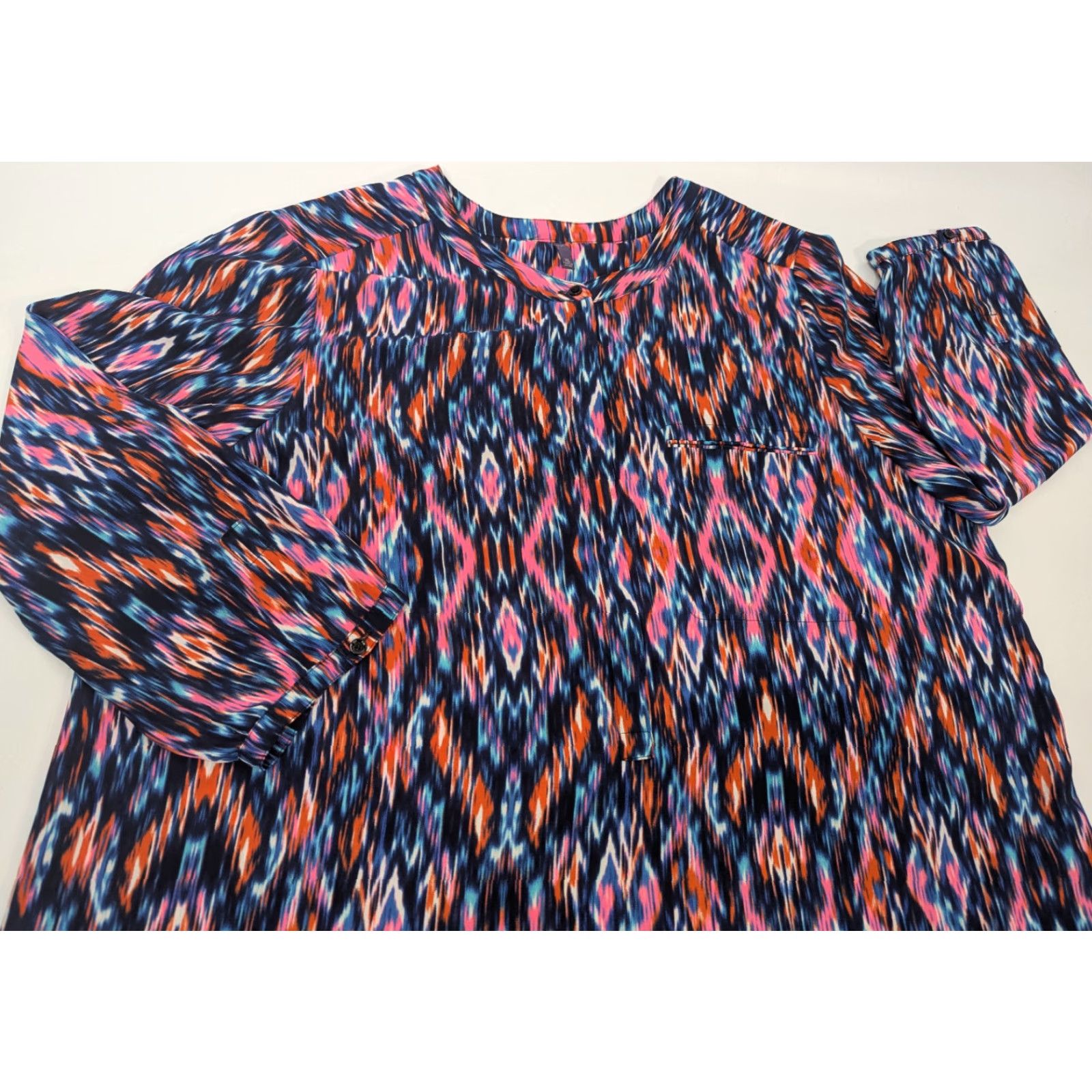 NYDJ VINTAGE? (No) NYDJ Blouse XL Ikat Artsy Abstract Pleated Back 3/4 Sleeve Popover Top Tunic Size XL / US 12-14 / IT 48-50 - 7 Thumbnail