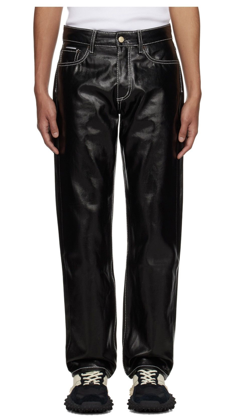 Eytys EYTYS Black Faux Leather Orion Statement Jeans Size US 31 - 6 Thumbnail