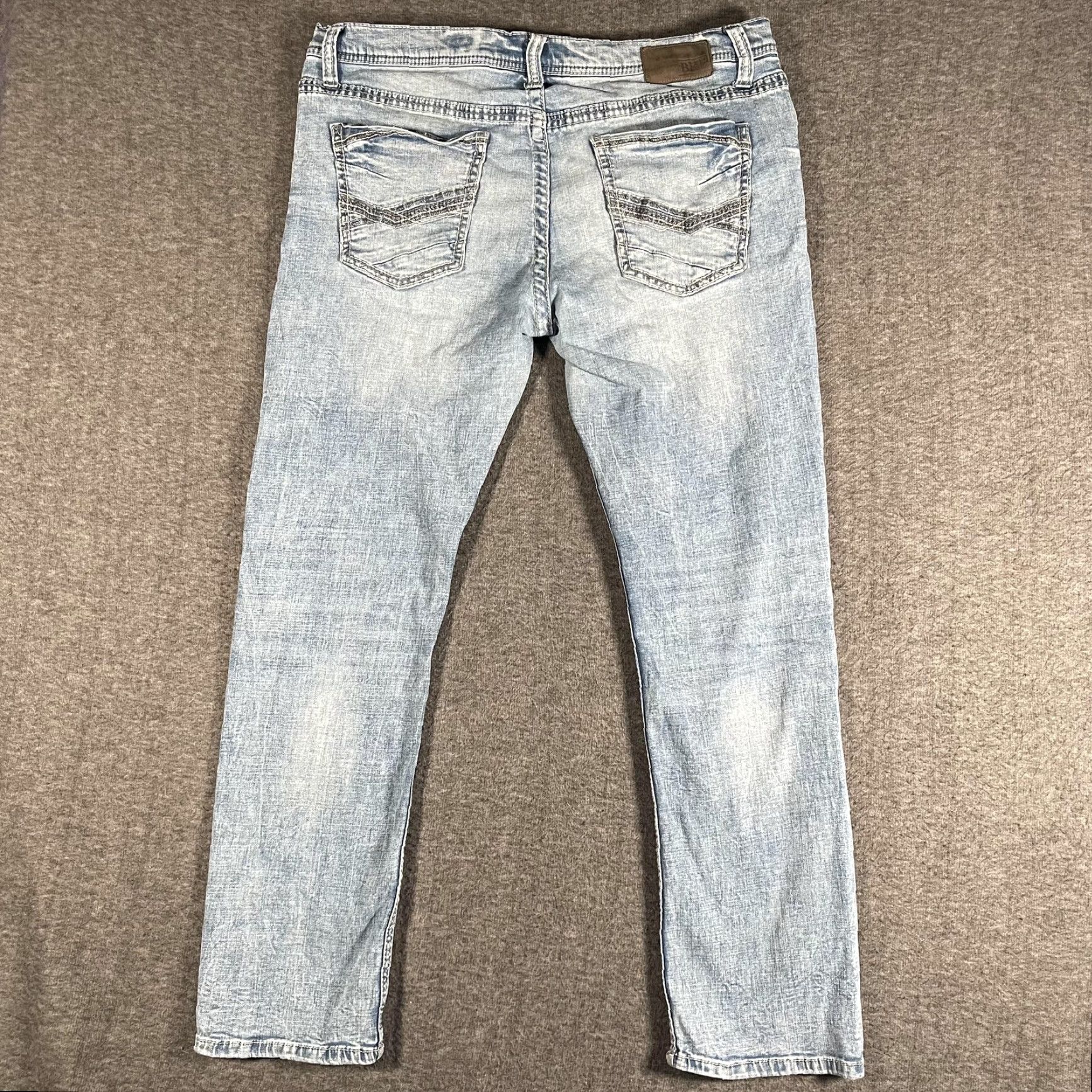 BKE BKE Jake Straight Jeans Mens 40x30 Light Wash Blue Denim Distressed Stretch Size US 40 / EU 56 - 2 Thumbnail
