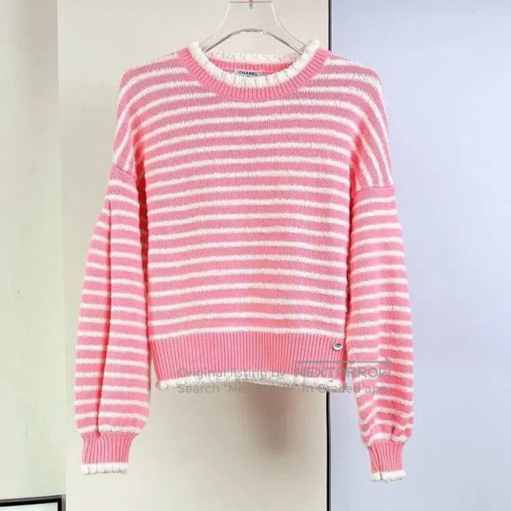 Chanel Chanel 20S pink and white striped knitted sweater Size XS / US 0-2 / IT 36-38 - 1 Thumbnail