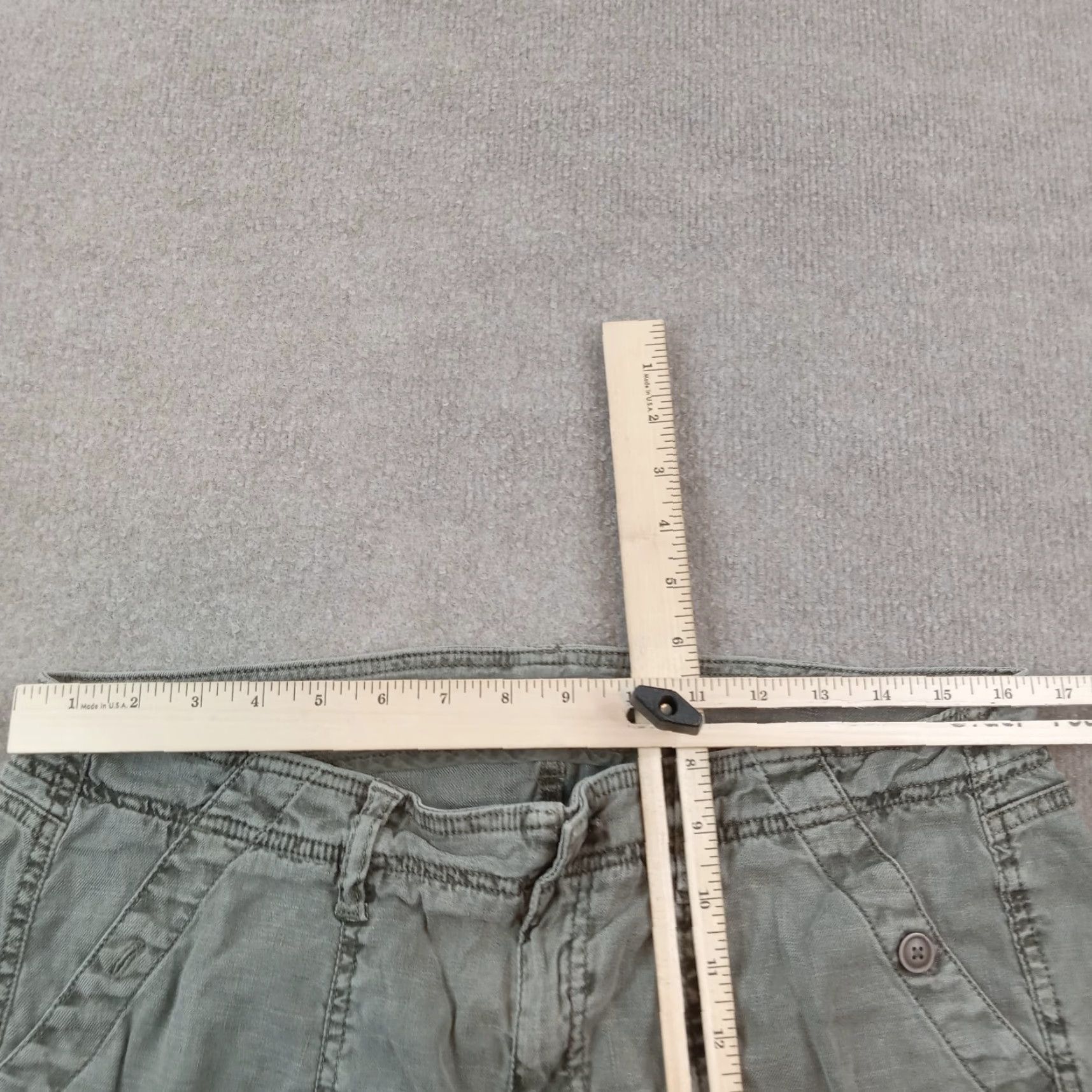 Anthropologie Level 99 Green Linen Cargo Pants Women's 32 Cropped Stretch Size 24" / US 00 / IT 34 - 4 Thumbnail