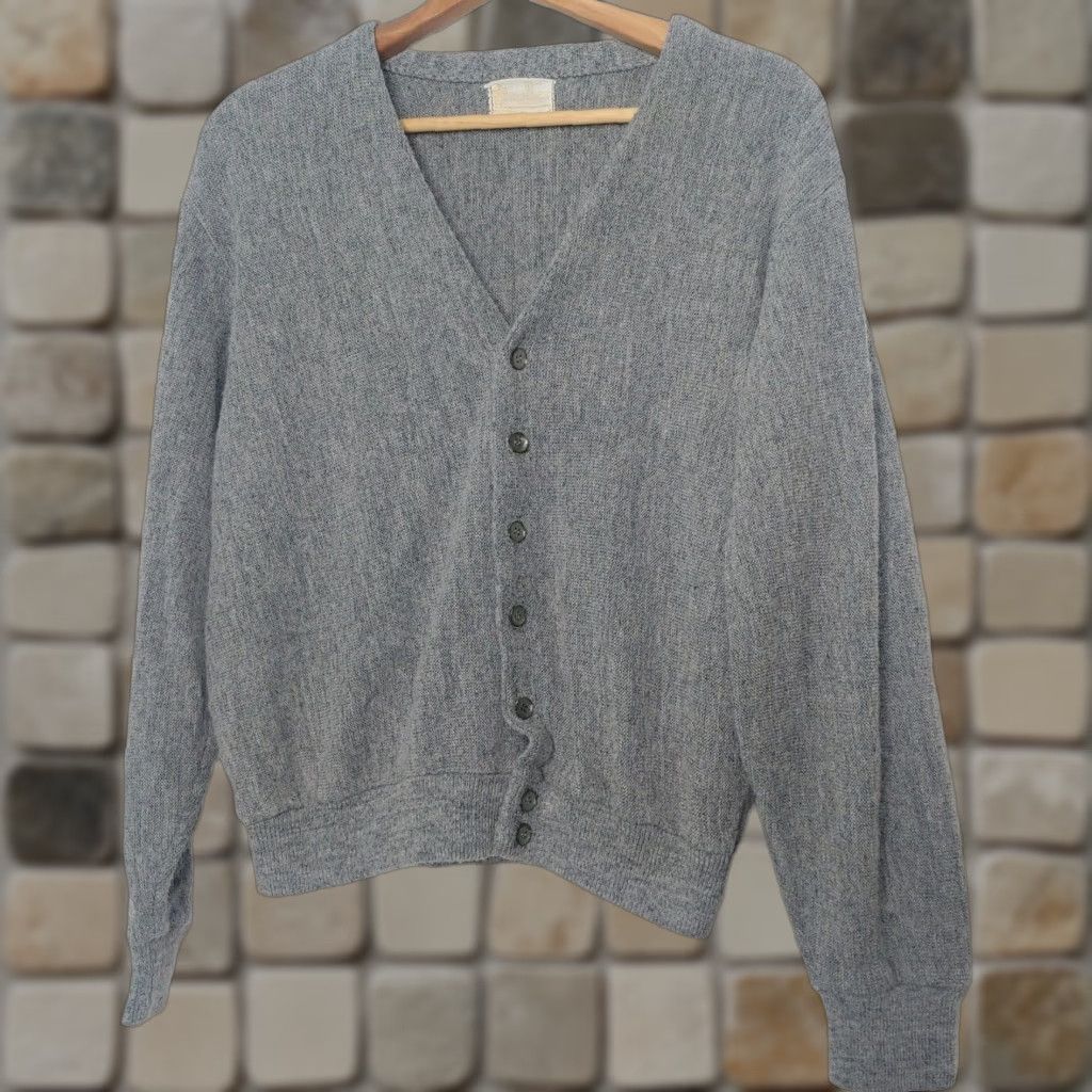 VINTAGE Kings Road Sears The Mens Store Cardigan Sweater L Gray Orlon Acrylic Grandpa Vtg Men Cardigan