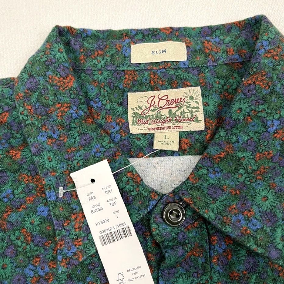 J.Crew J.CREW Midweight Flannel Button-Up Shirt Mens L Green Floral Corduroy Spring NEW Size US L / EU 52-54 / 3 - 2 Thumbnail
