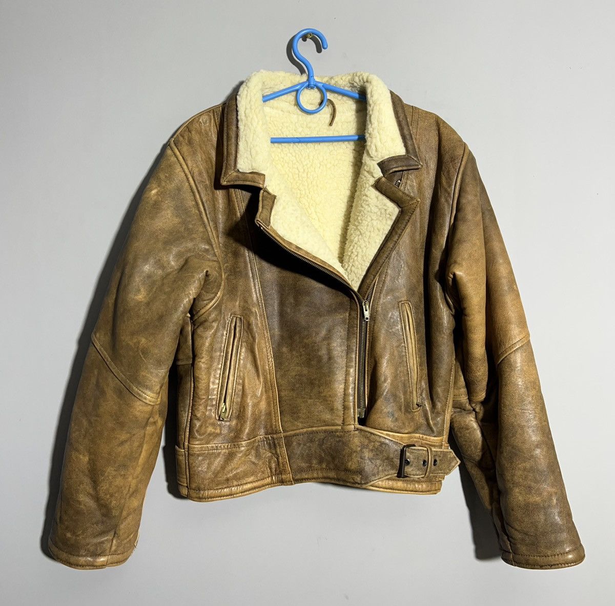 Vintage Vintage Washed Brown Real Leather Biker Jacket Motorcycle Size L / US 10 / IT 46 - 1 Thumbnail
