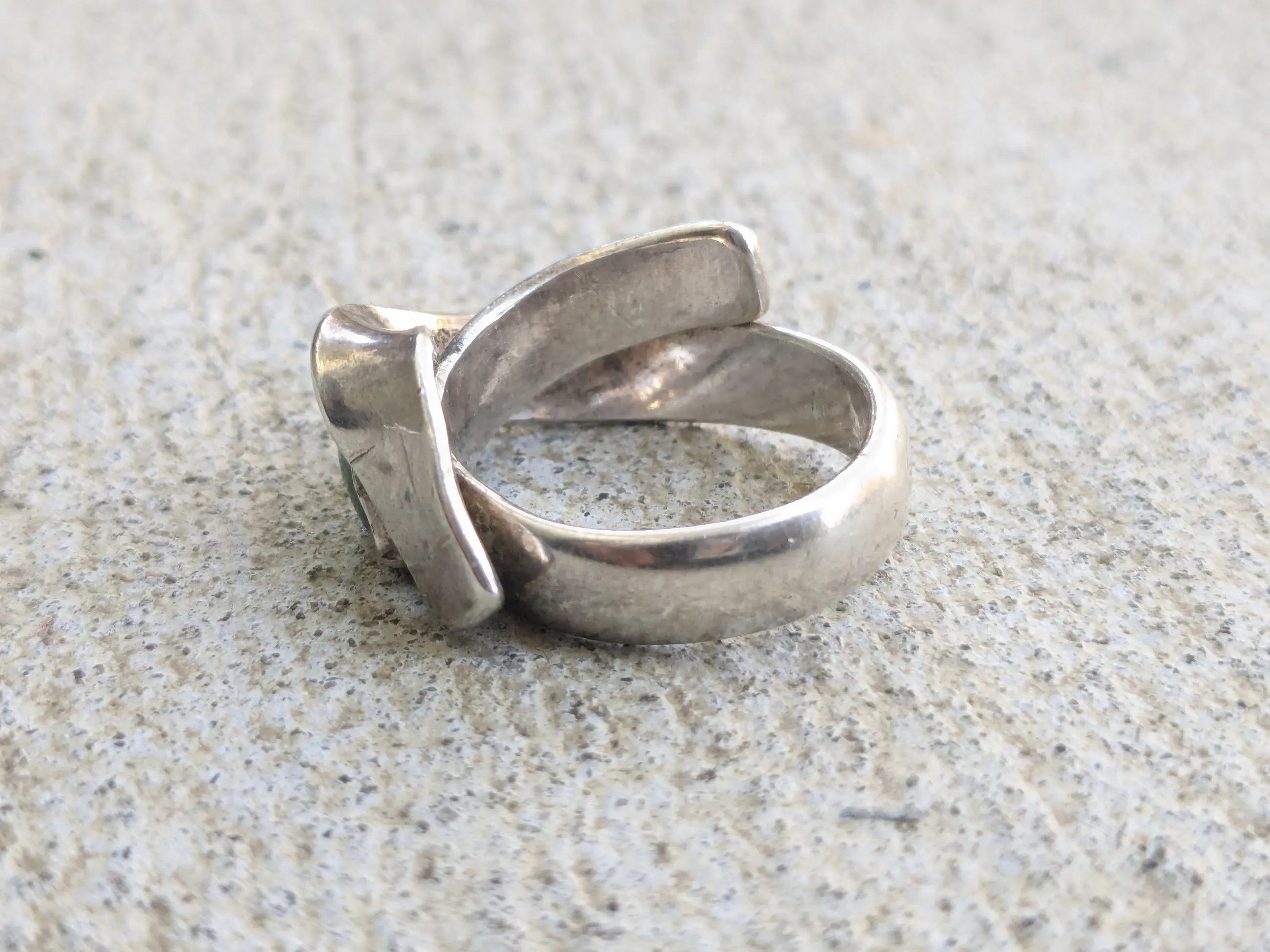 Jewelry × Vintage Vintage Sterling Silver Ring Malachite 10 Modern Abstract Size ONE SIZE - 8 Thumbnail