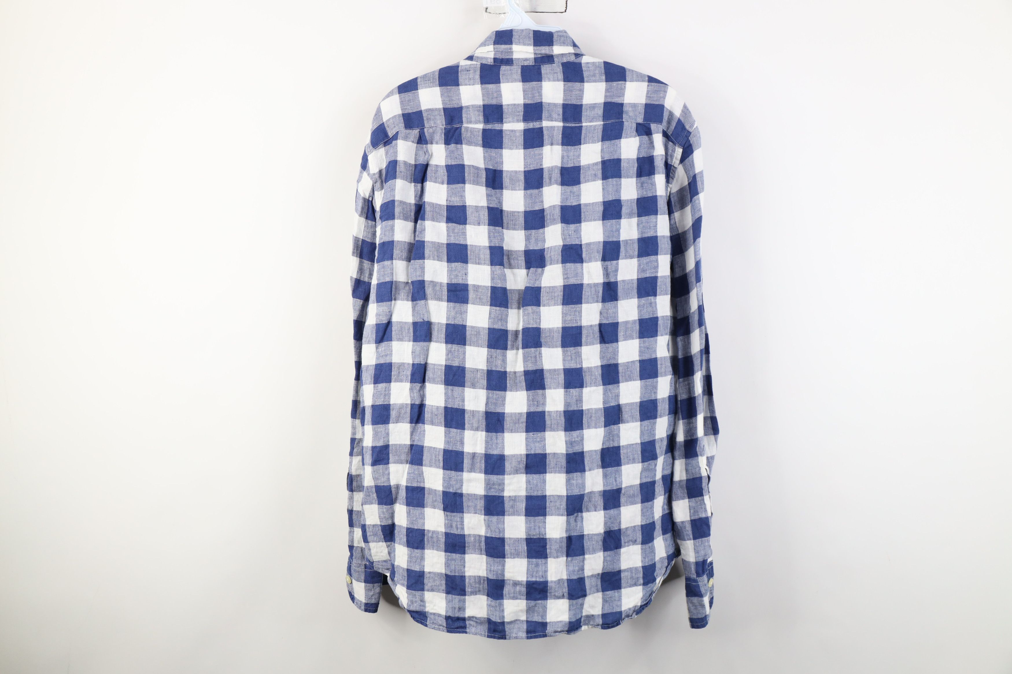 J.Crew J Crew Fit Linen Knit Collared Button Down Shirt Blue Plaid Size US M / EU 48-50 / 2 - 11 Thumbnail