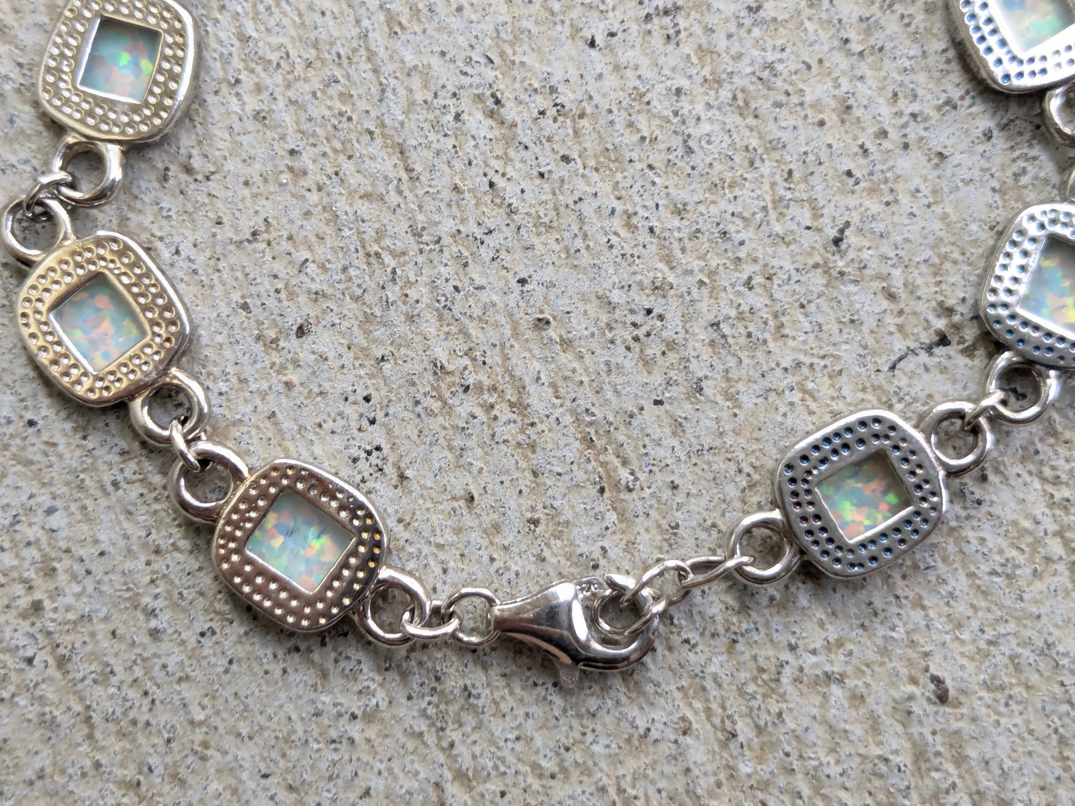 Jewelry Vintage Sterling Silver Bracelet Opal Chain 7.75" Y2K Size ONE SIZE - 11 Thumbnail