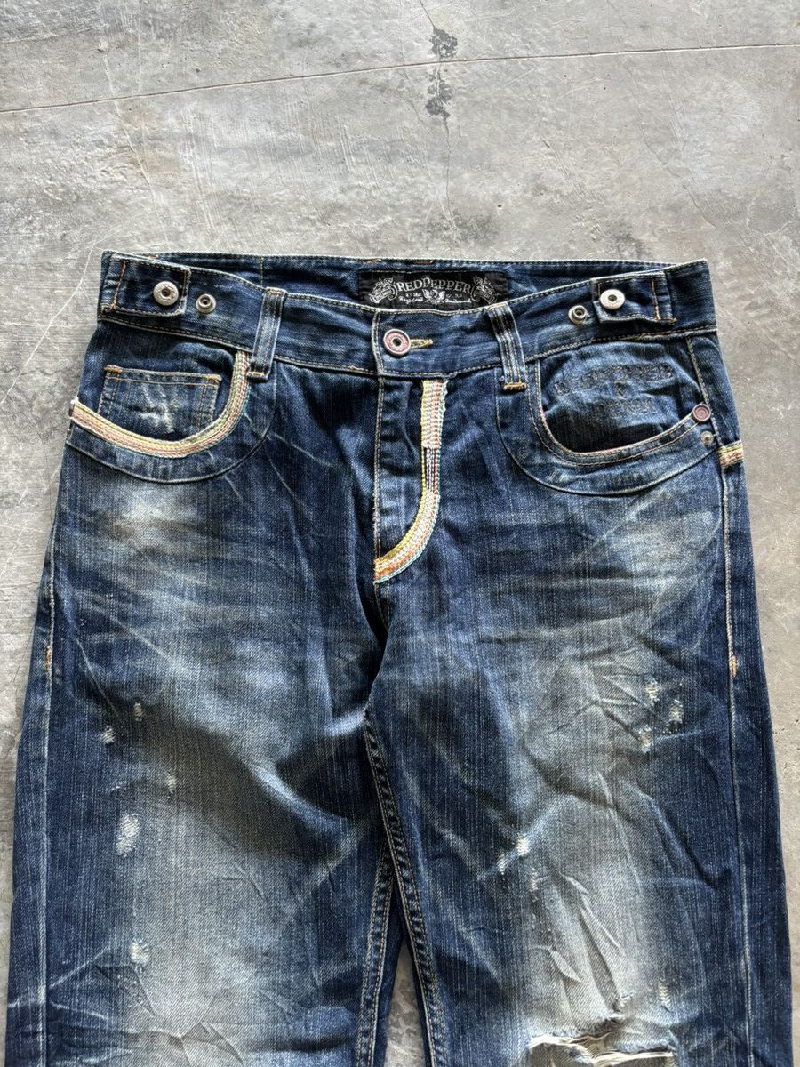 If Six Was Nine SICK FLARE RED PEPPER JEANS DISTRESSED JAPANESE PUNK GOTH Size US 31 - 2 Thumbnail