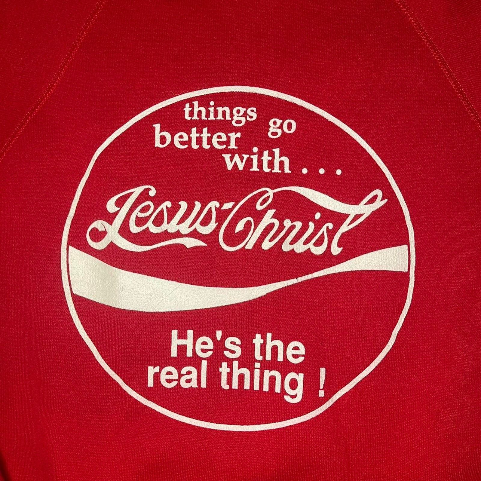 Other Vintage 80s 90s Jesus Christ Coca-Cola Parody Sweatshirt Size L / US 10 / IT 46 - 2 Thumbnail