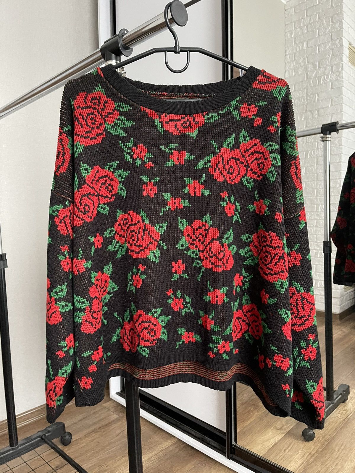 Japanese Brand Wakatsuki Chinatsu WC Roses Japanese Sweater Knit Pullover Size US M / EU 48-50 / 2 - 1 Thumbnail