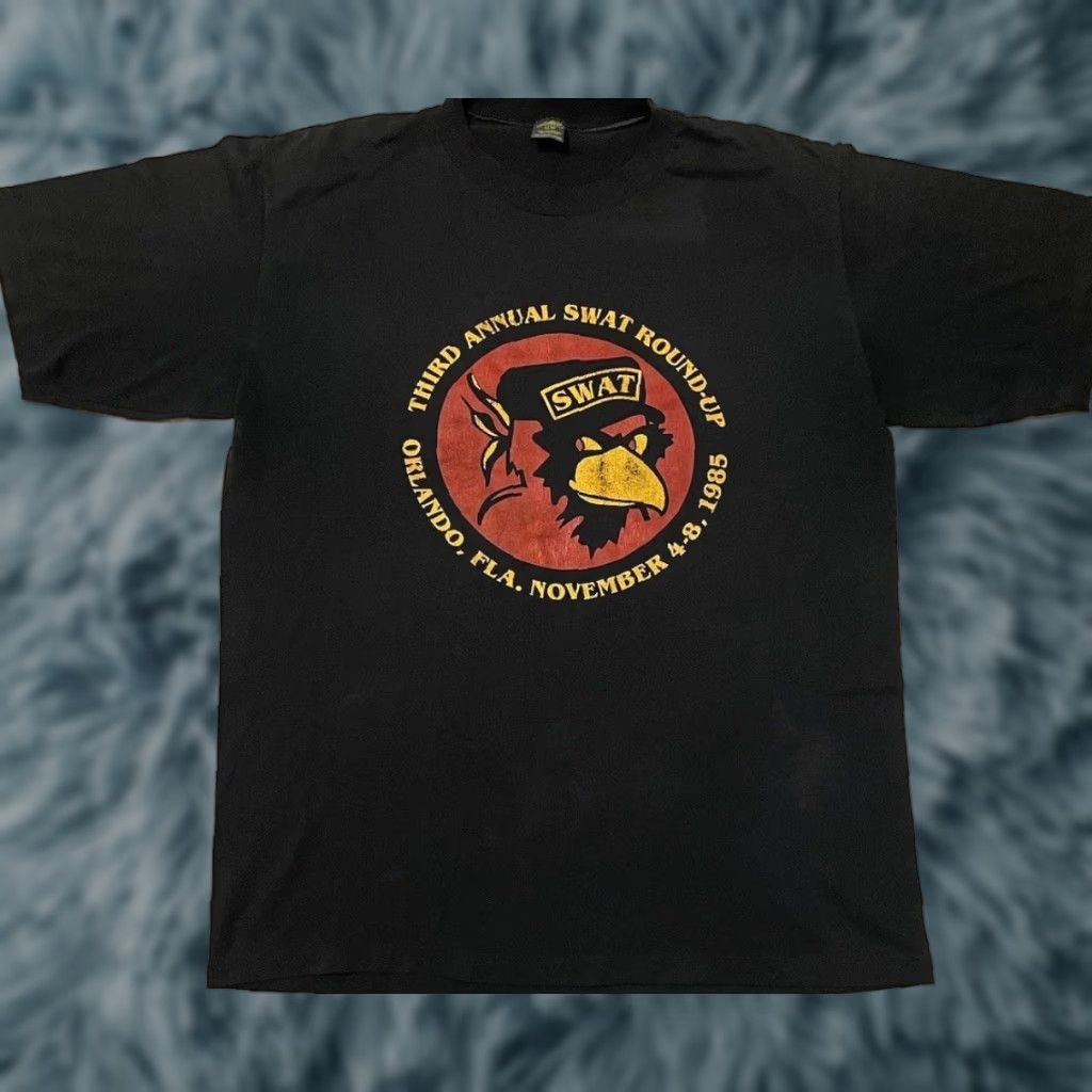 Vintage VINTAGE 80s SWAT Team Round Up Faded Shirt L Black Single Stitch Graphic Tee Mens Size US L / EU 52-54 / 3 - 1 Thumbnail