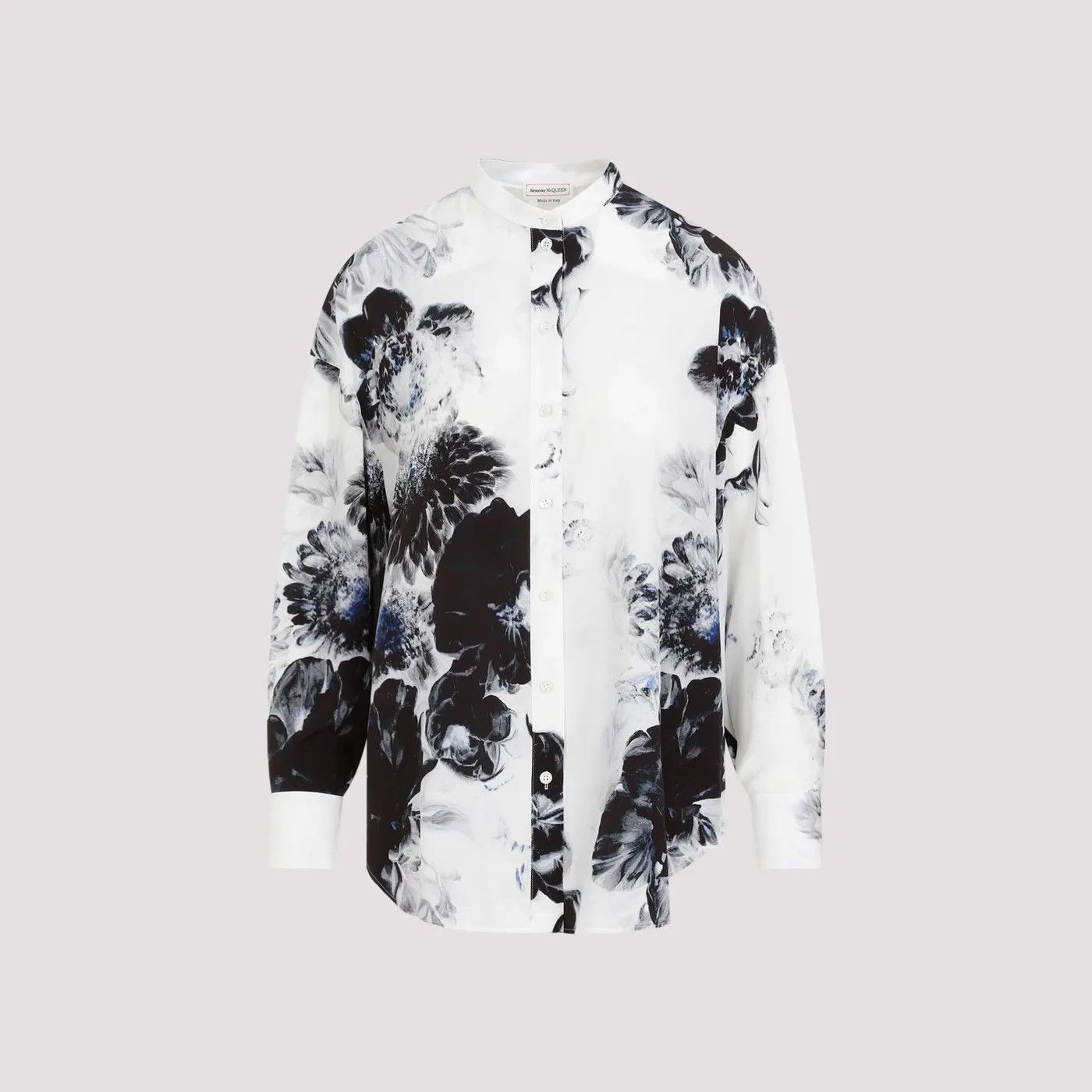 Alexander McQueen o1s22i1n1024 Silk Crepe Orchid Maxi Shirt in Black & White Size XS / US 0-2 / IT 36-38 - 1 Thumbnail