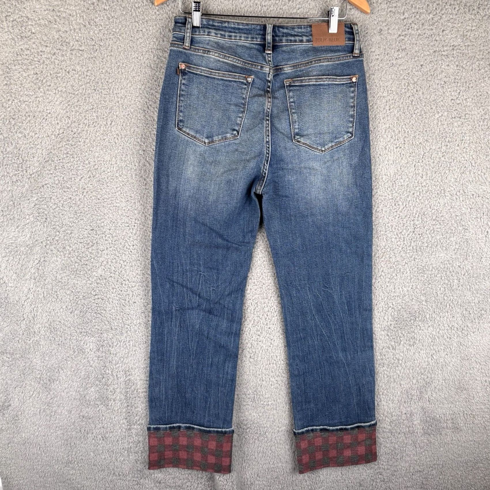 Vintage Judy Blue Jeans Straight Fit High Rise 30x30 30x33 Plaid Cuff Blue Denim Women's 5-Pocket Modern Bohemian Western Vintage? Size 32" / US 10 / IT 46 - 4 Thumbnail
