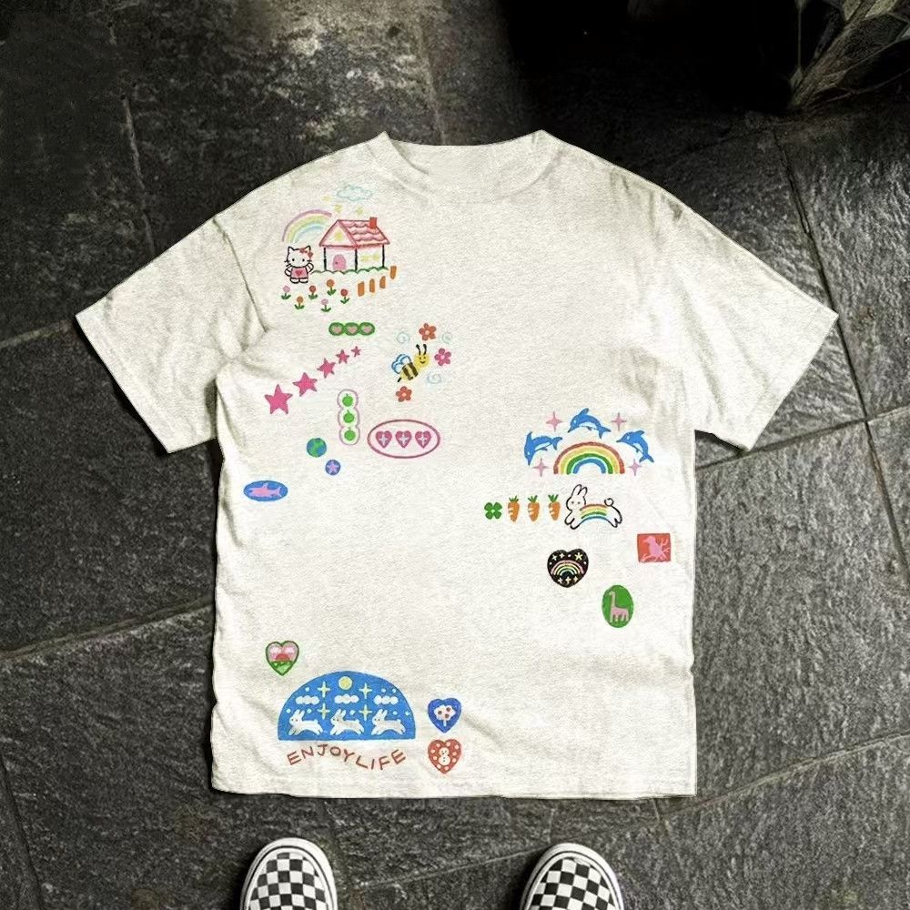 Vintage Gray washed retro rainbow bunny print t-shirt Size US M / EU 48-50 / 2 - 1 Thumbnail
