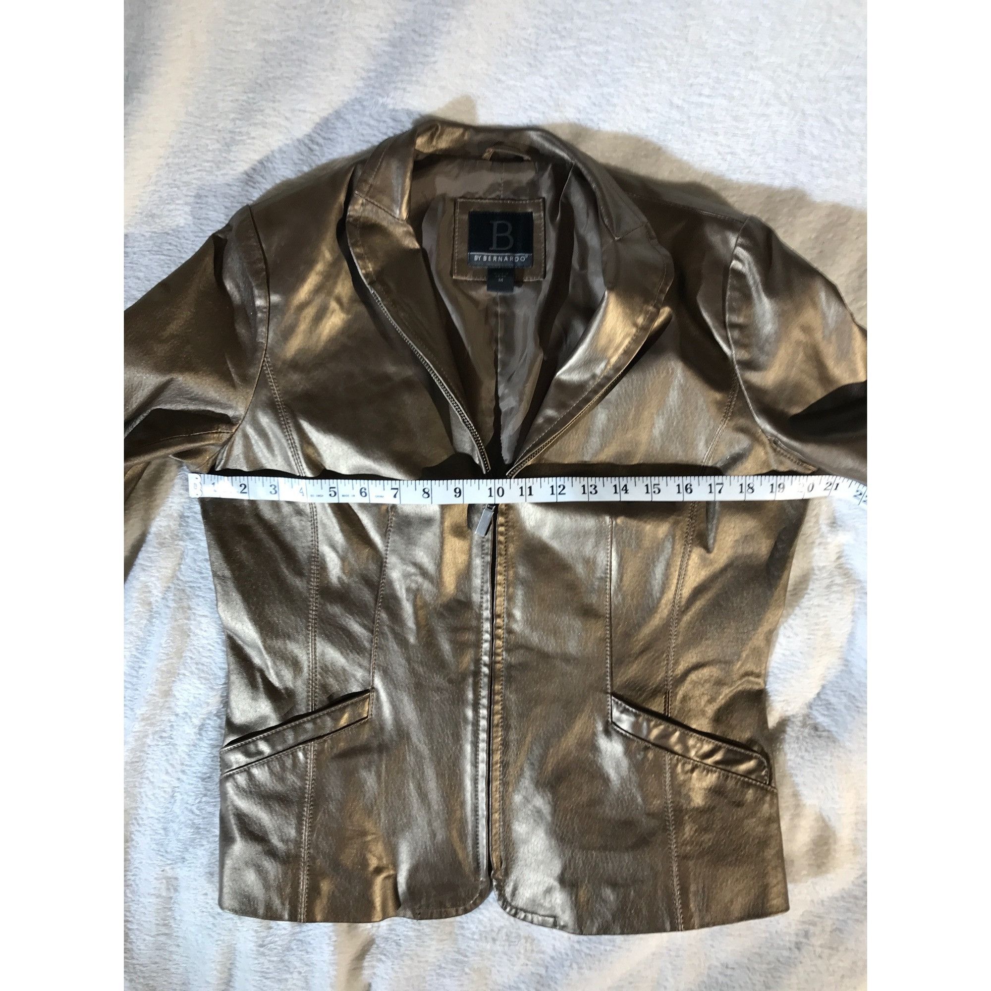 Vintage B by Bernardo Womens Metallic Full Zip Bronze Leather Jacket Size M / US 6-8 / IT 42-44 - 5 Thumbnail