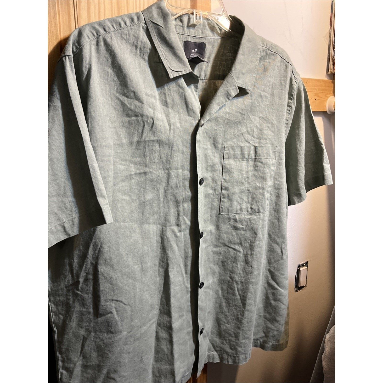 H&M H&M Men's Shirt XL Gray Linen Cotton Blend SS Button Casual Size US XL / EU 56 / 4 - 2 Thumbnail