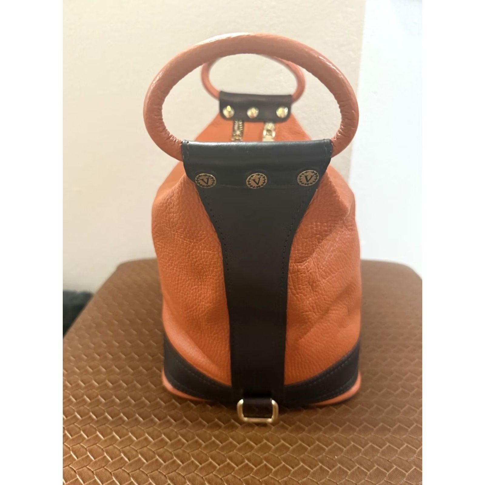 Vintage Valentina Leather Handbag Satchel Purse Italy Women Double Handles Zip 4 Zip Orange Brown Size ONE SIZE - 2 Thumbnail
