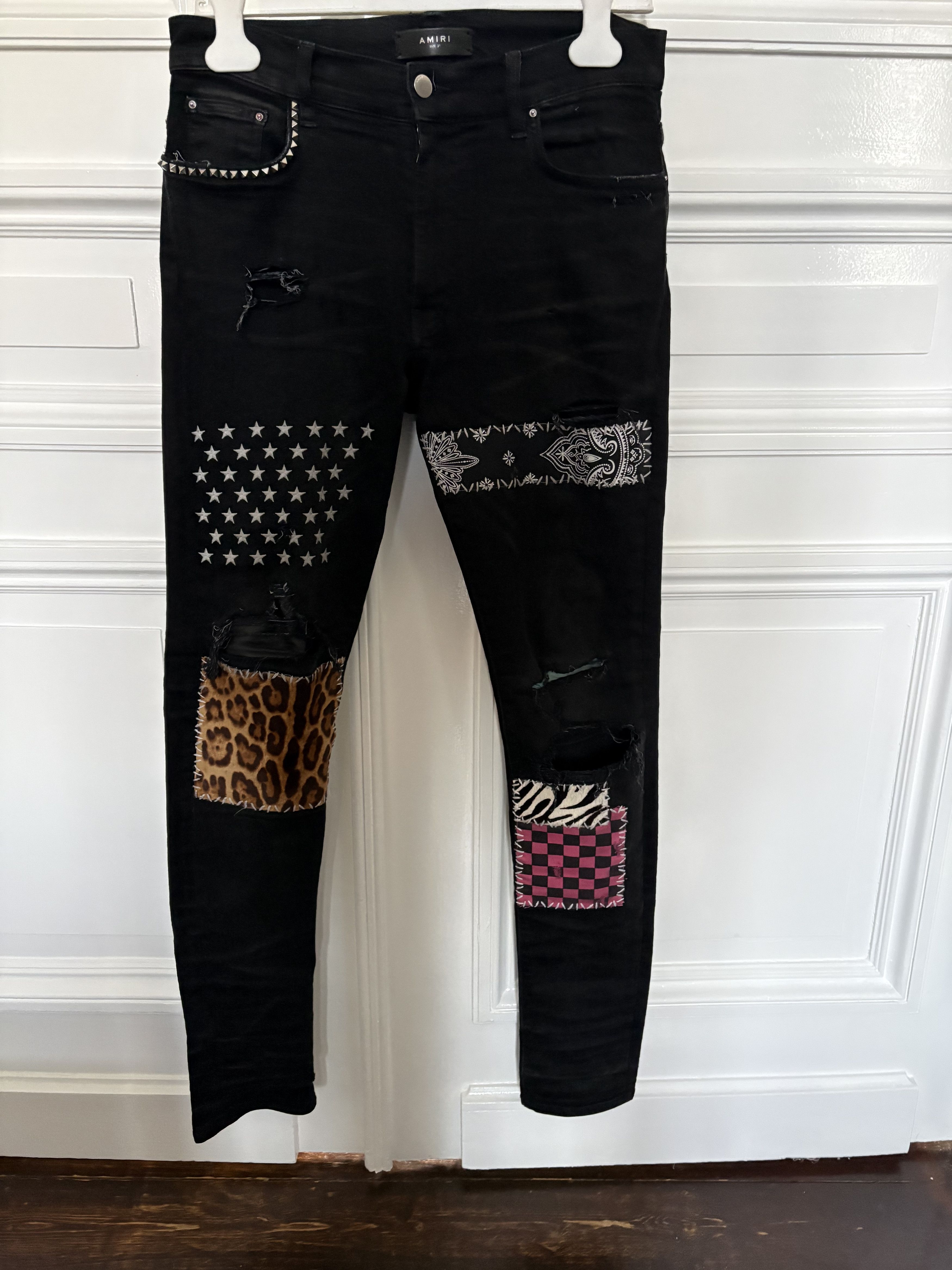 Jean Amiri MX1 Homme Noir Skinny - Cuir Vieilli, Taille 38, Occasion Très Bon état