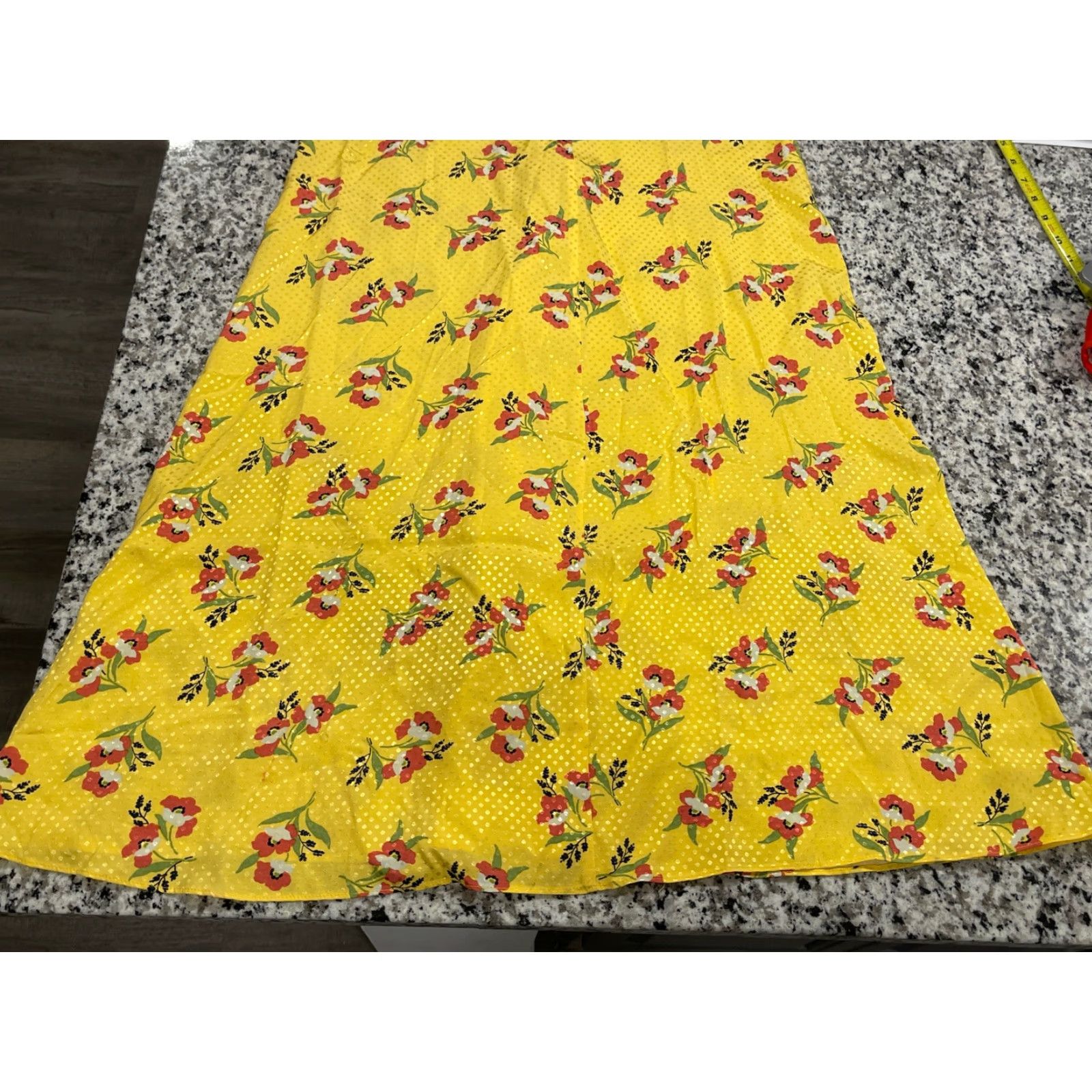 Vintage Jill Jill Stuart Women's Yellow Floral Shadow Dot Midi Retro Dress Size 14 Size XL / US 12-14 / IT 48-50 - 5 Thumbnail