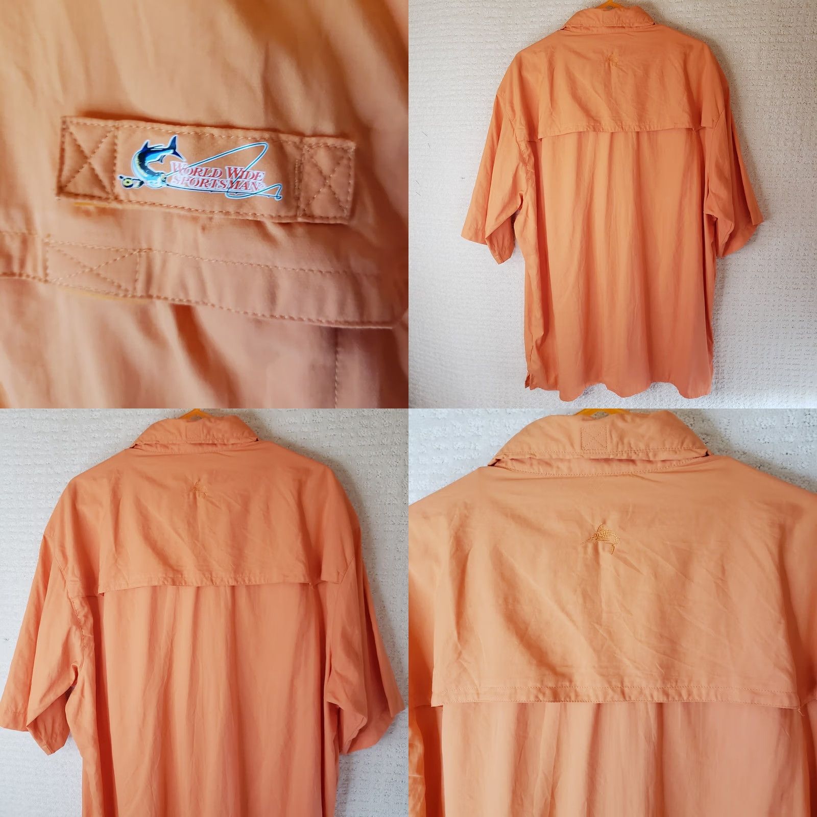 Vintage World Wide Sportsman Shirt Men XL Orange Vented Fishing Button Up Short S Poly Nylon Polyester Pocket Logo Size US XL / EU 56 / 4 - 8 Thumbnail